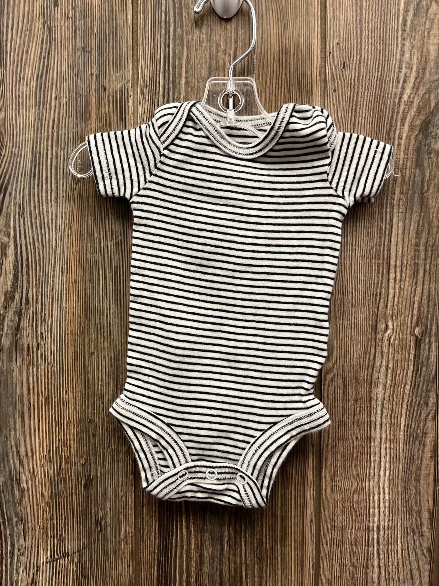 Girl Newborn White and Black Striped Short Sleeve Onesie