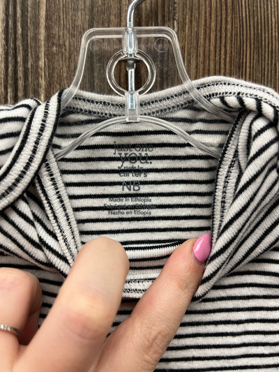 Girl Newborn White and Black Striped Short Sleeve Onesie