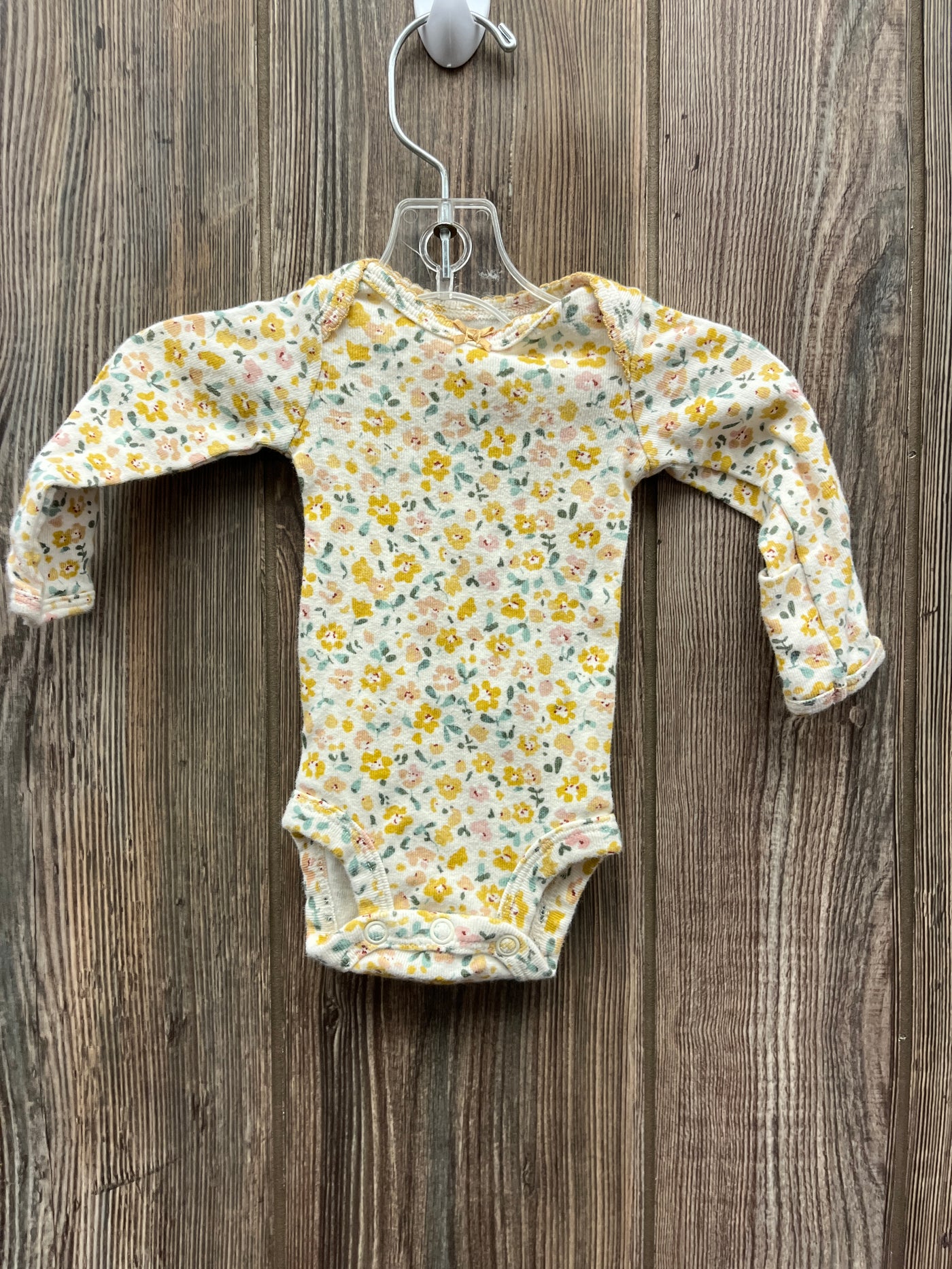 Girls Preemie Yellow Flower Long Sleeve Onesie