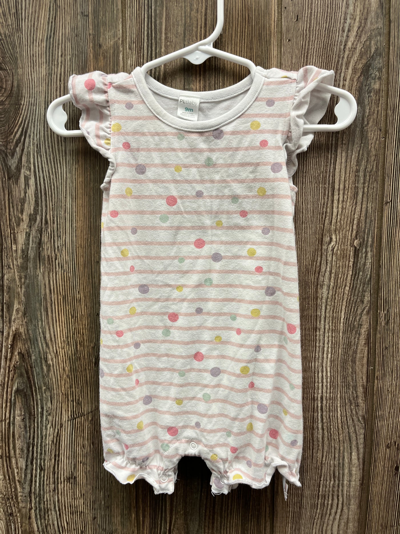 Girl 9 mo Striped Romper with Poka Dots