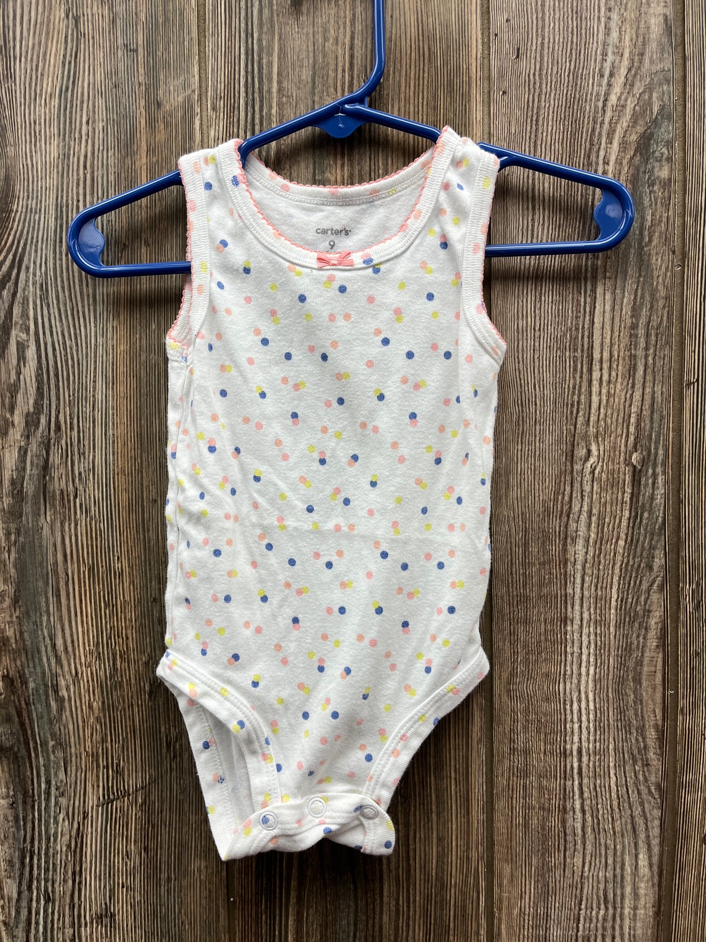 Girl 9 mo White Tank Onesie with Poka Dots