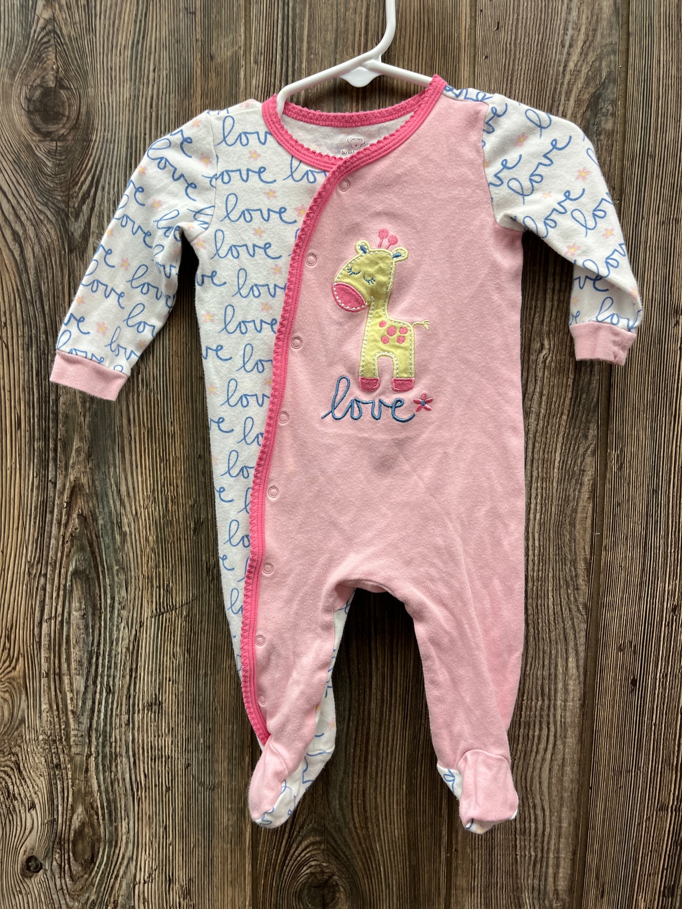 Girls 3-6 mo Pink Giraffe Button Up Sleeper