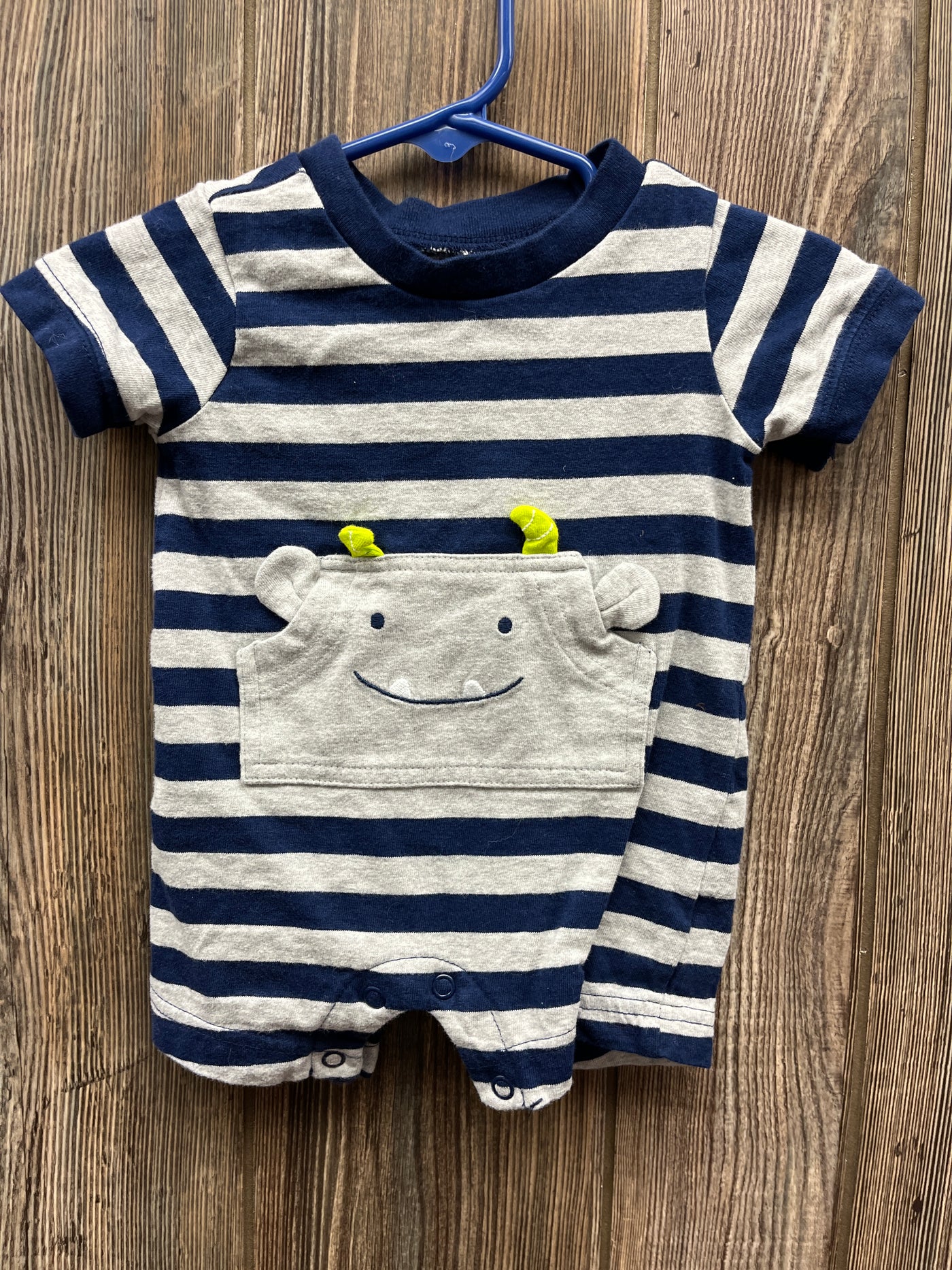 Boys 0-3 mo Blue Striped Monster Romper Outfit