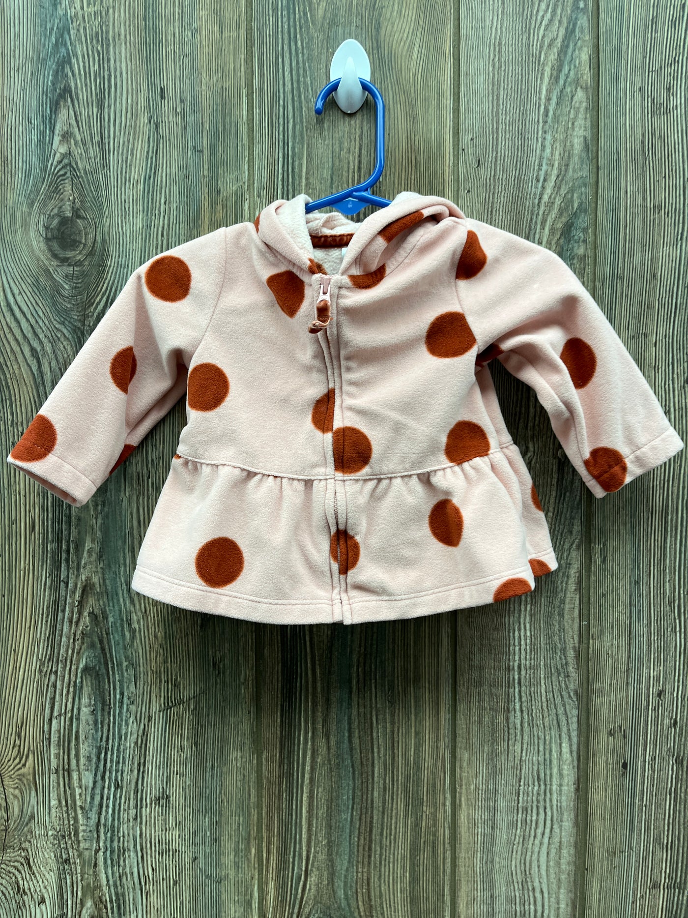 Girl 6 mo Light Pink Zip Up Hoodie with Poka Dots