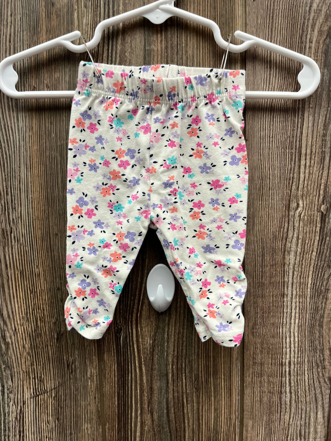 Girl Newborn Pink and Purple Flower Pull On Pants