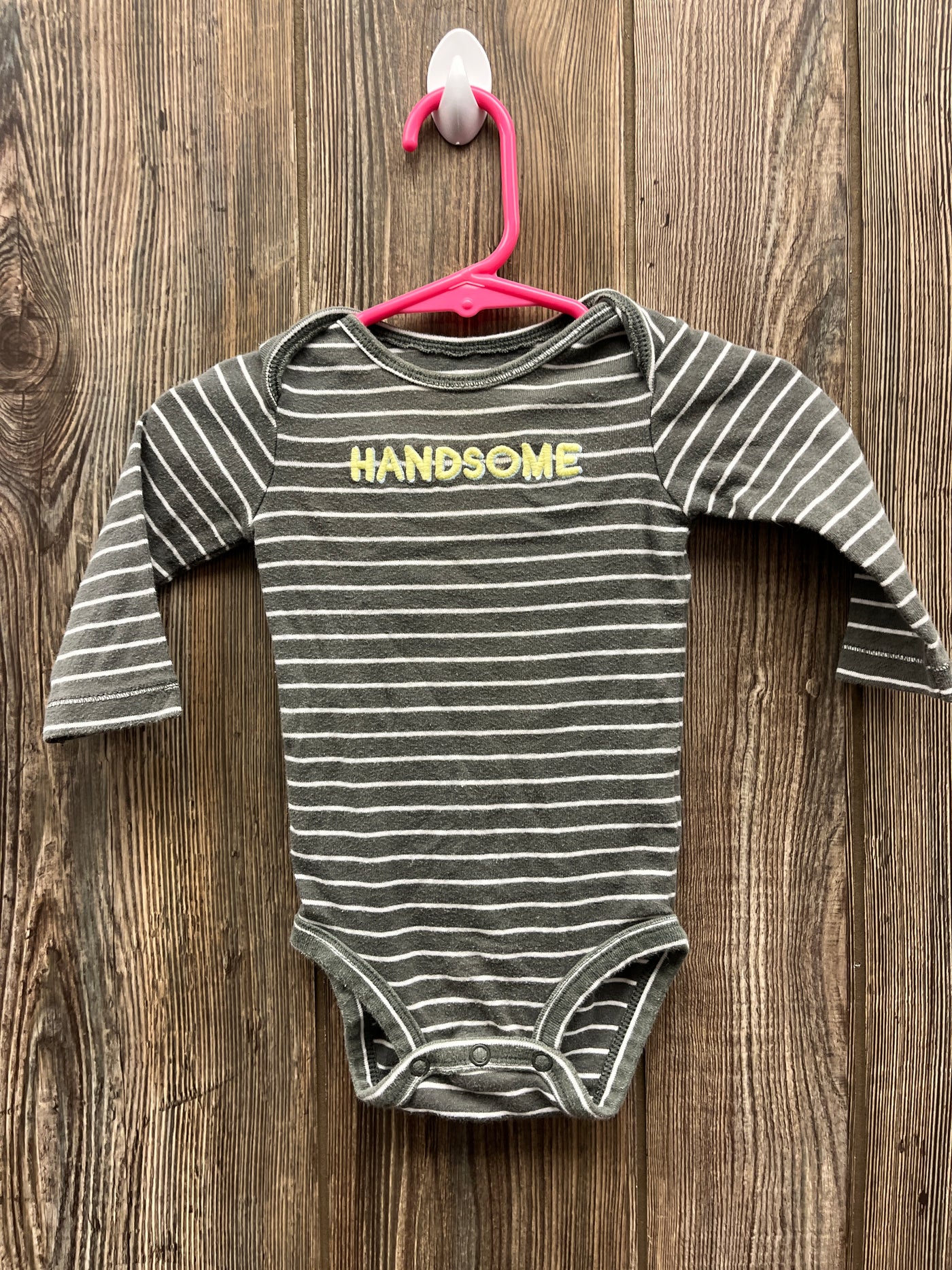 Boys 6 mo Gray Striped Handsome Long Sleeve Onesie