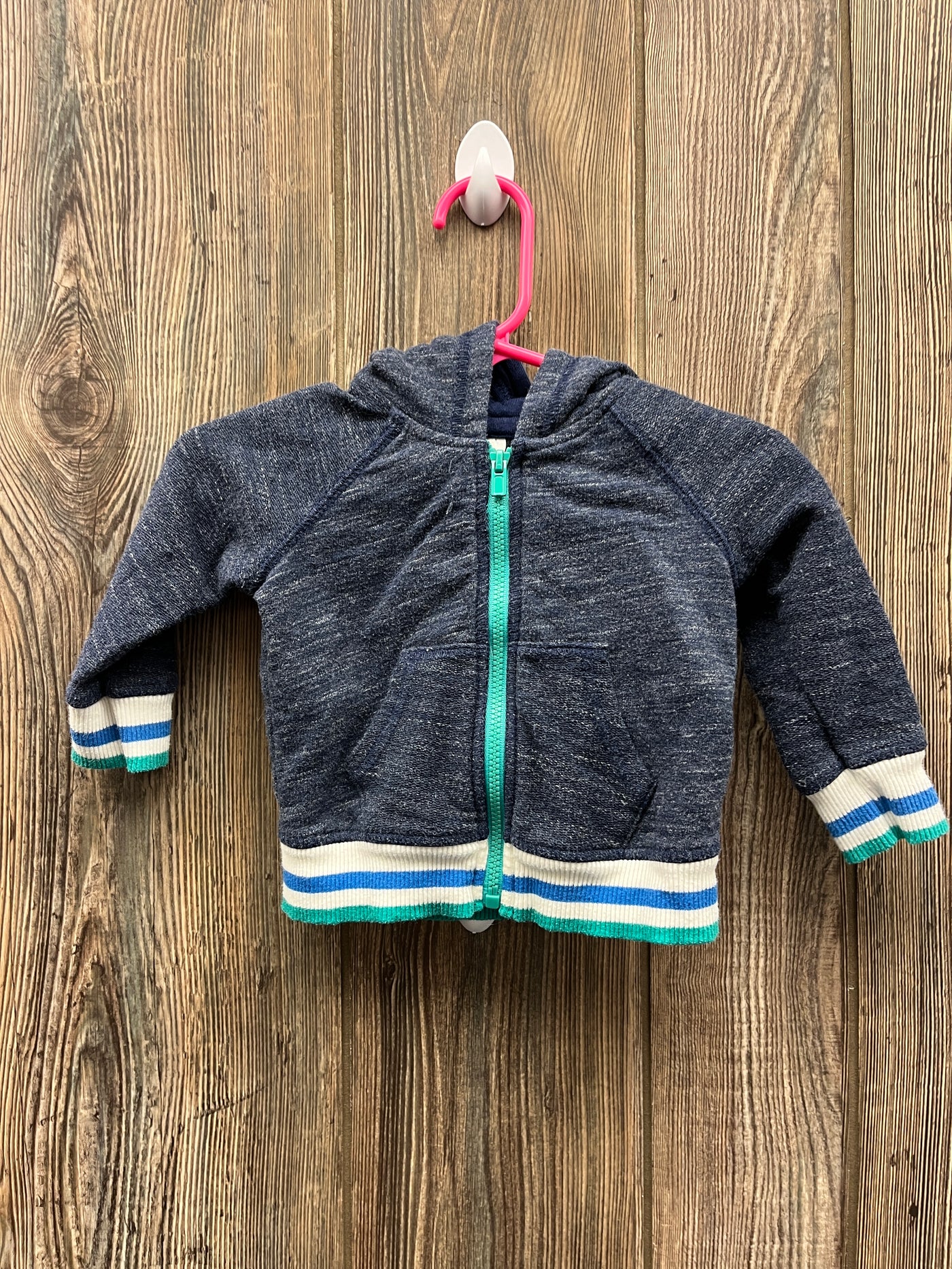 Boys 12 mo Navy Zip Up Hoodie with Green Zipper