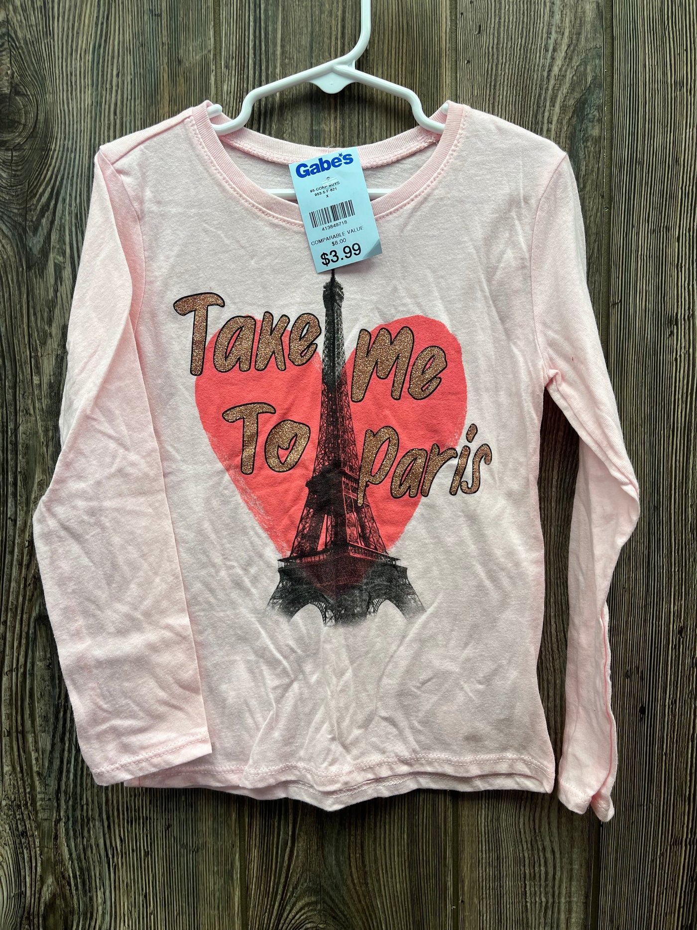 Girls 5/6 New With Tags Pink Long Sleeve Paris Top