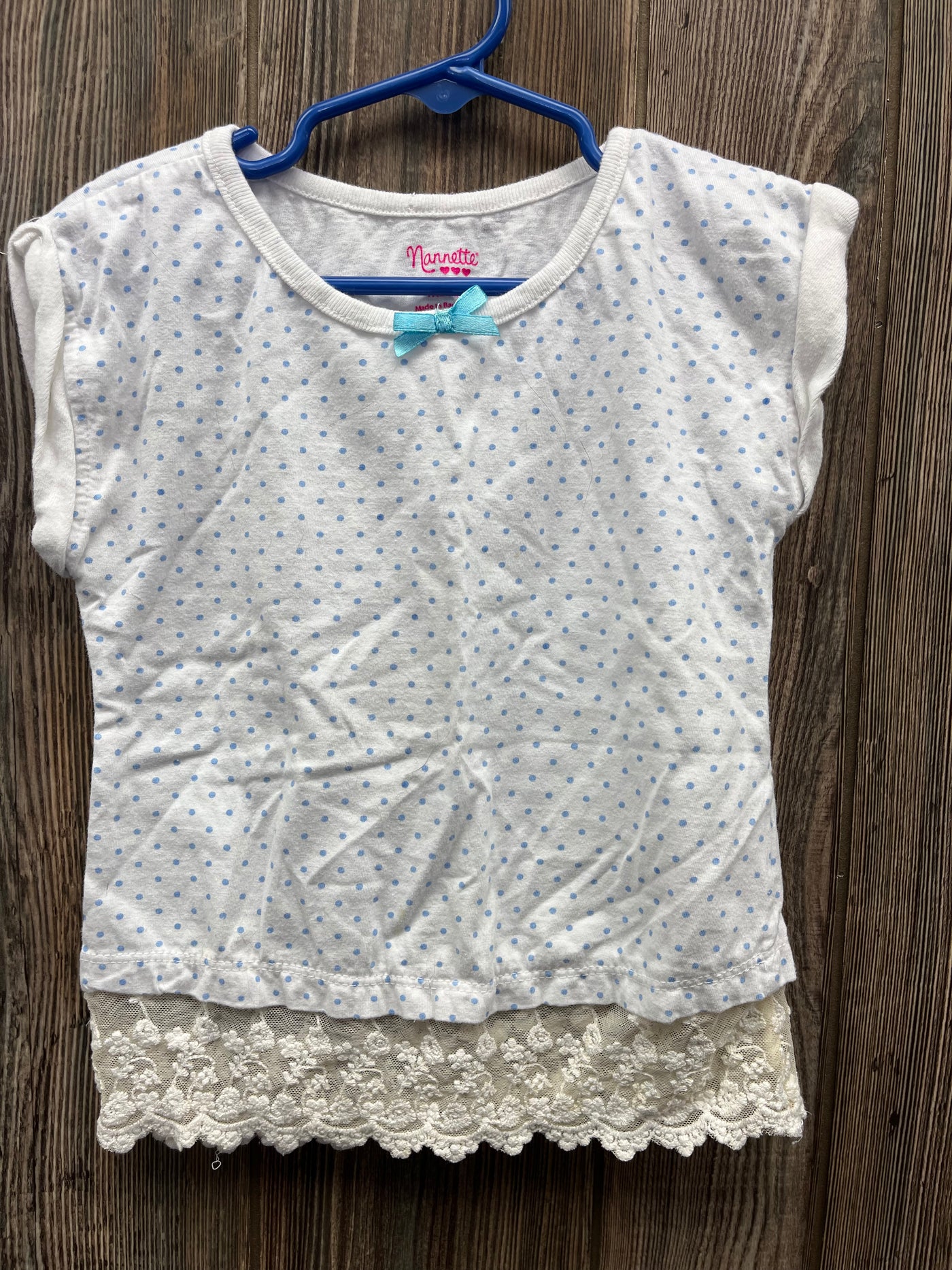 Girls White Blue Short Sleeve Top