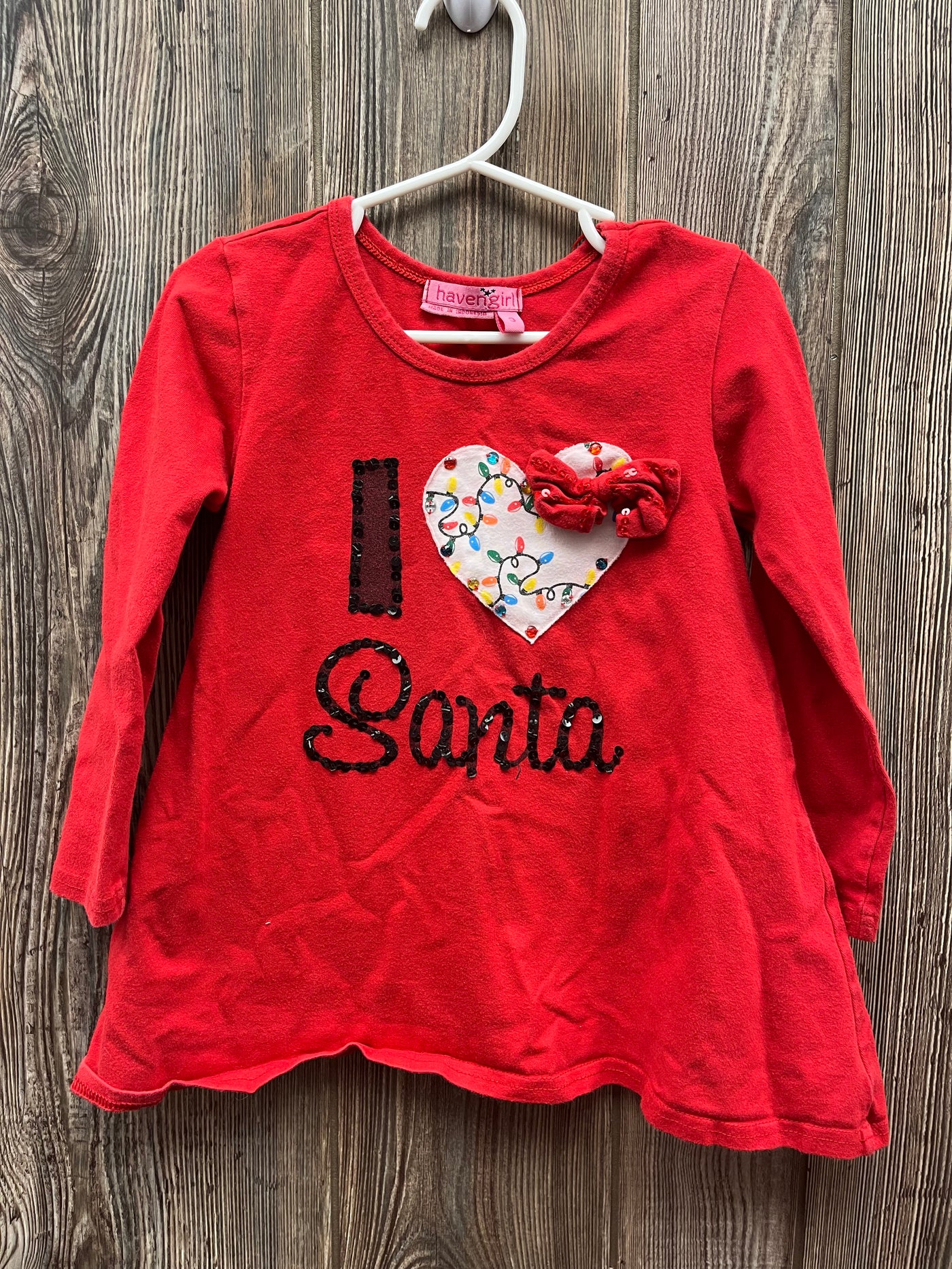 Girls Red I Love Santa Sleeve Top