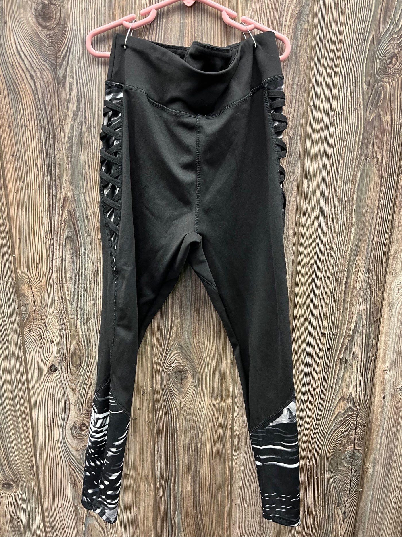 Girls 10/12 Black White Laced Leggings