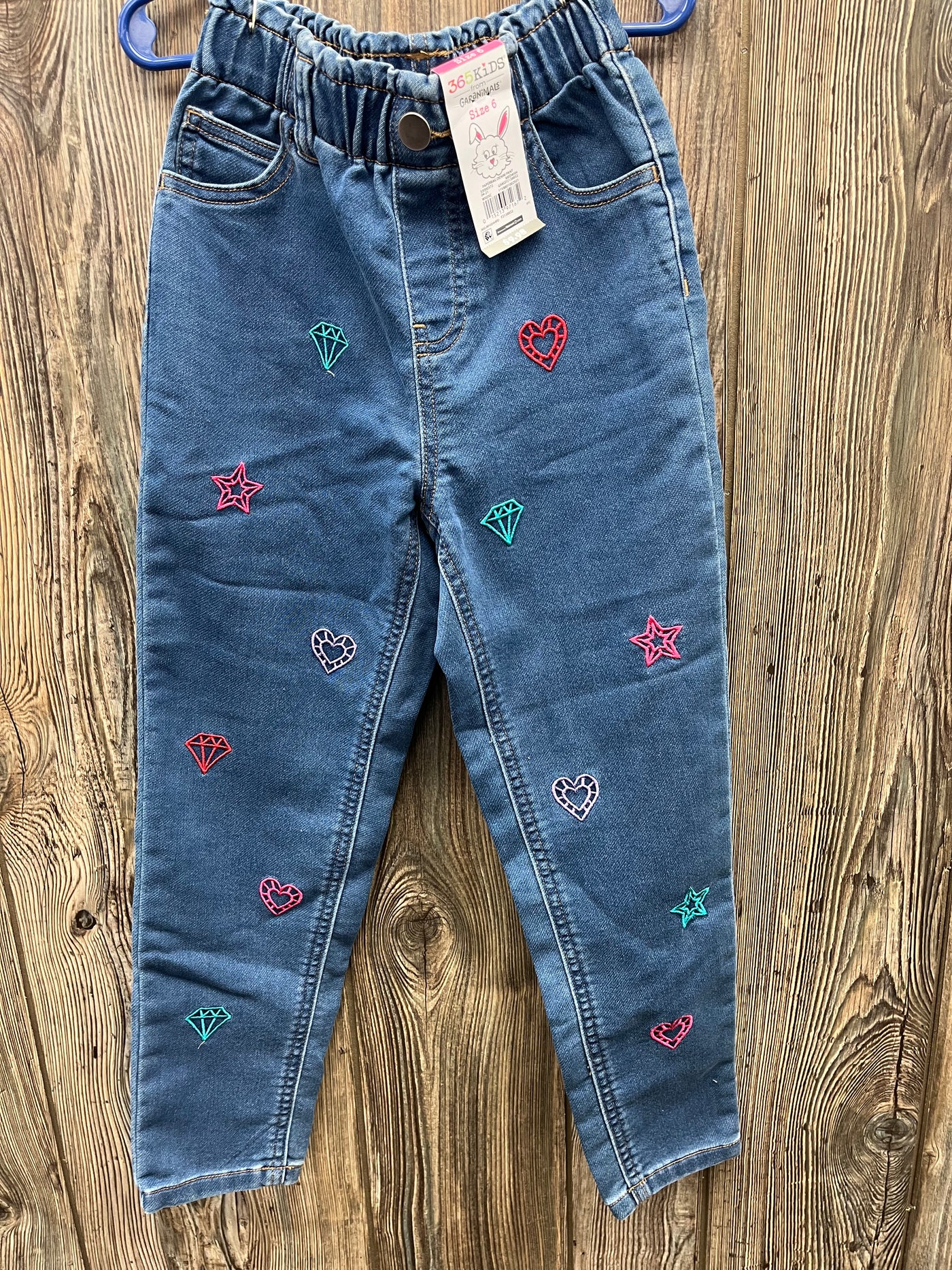 Girls 6 Blue Pull On Jeans Hearts Stars NWT