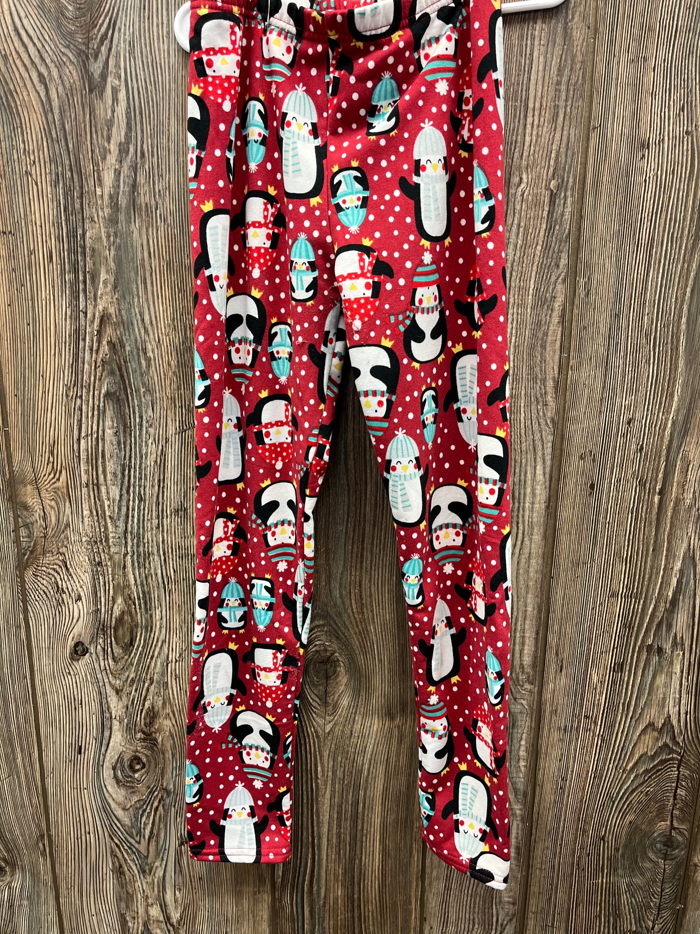 Girls 10/12 Red Penguin Pull On Leggings