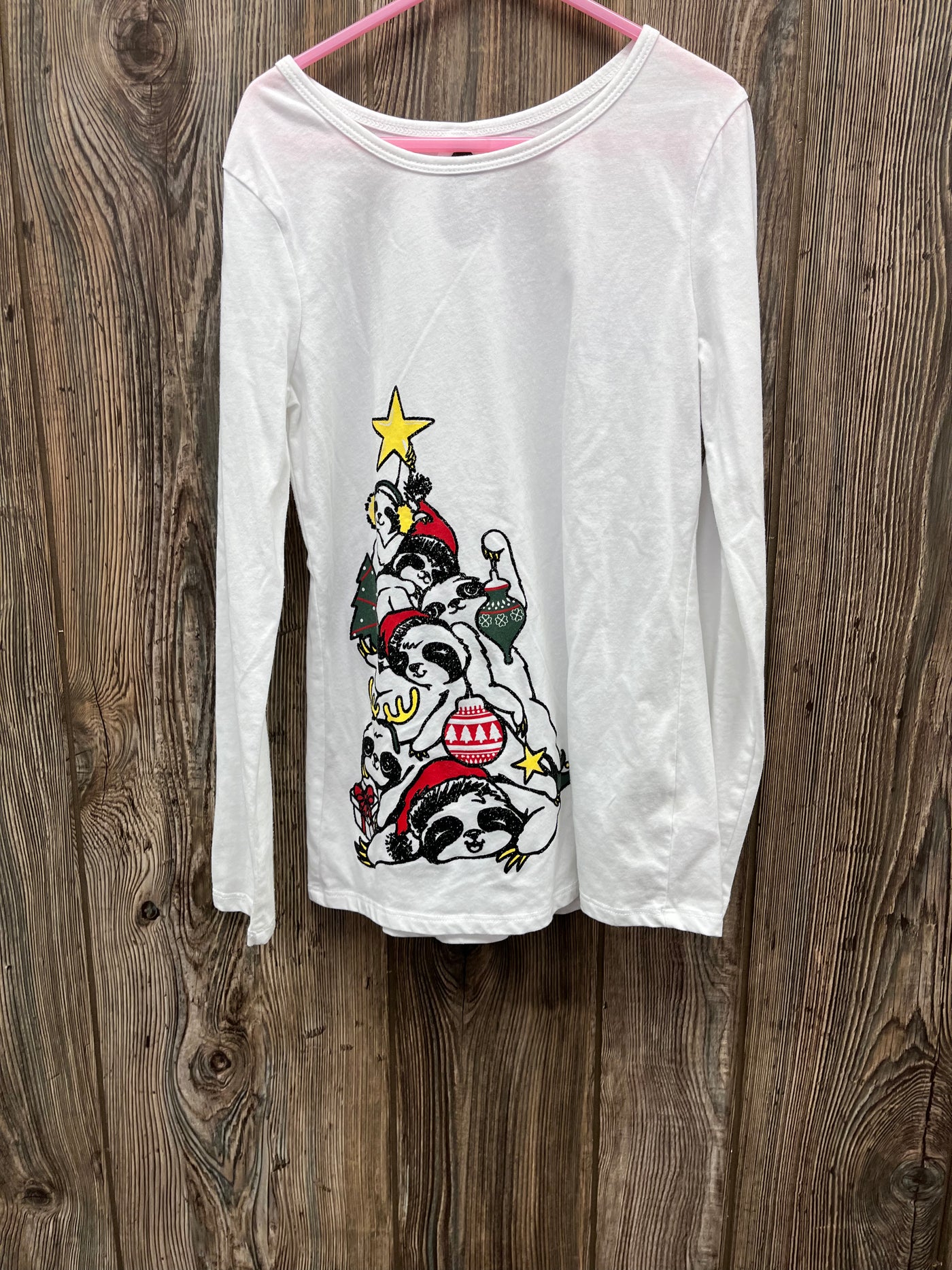 Girls White Sloth Christmas Long Sleeve Top