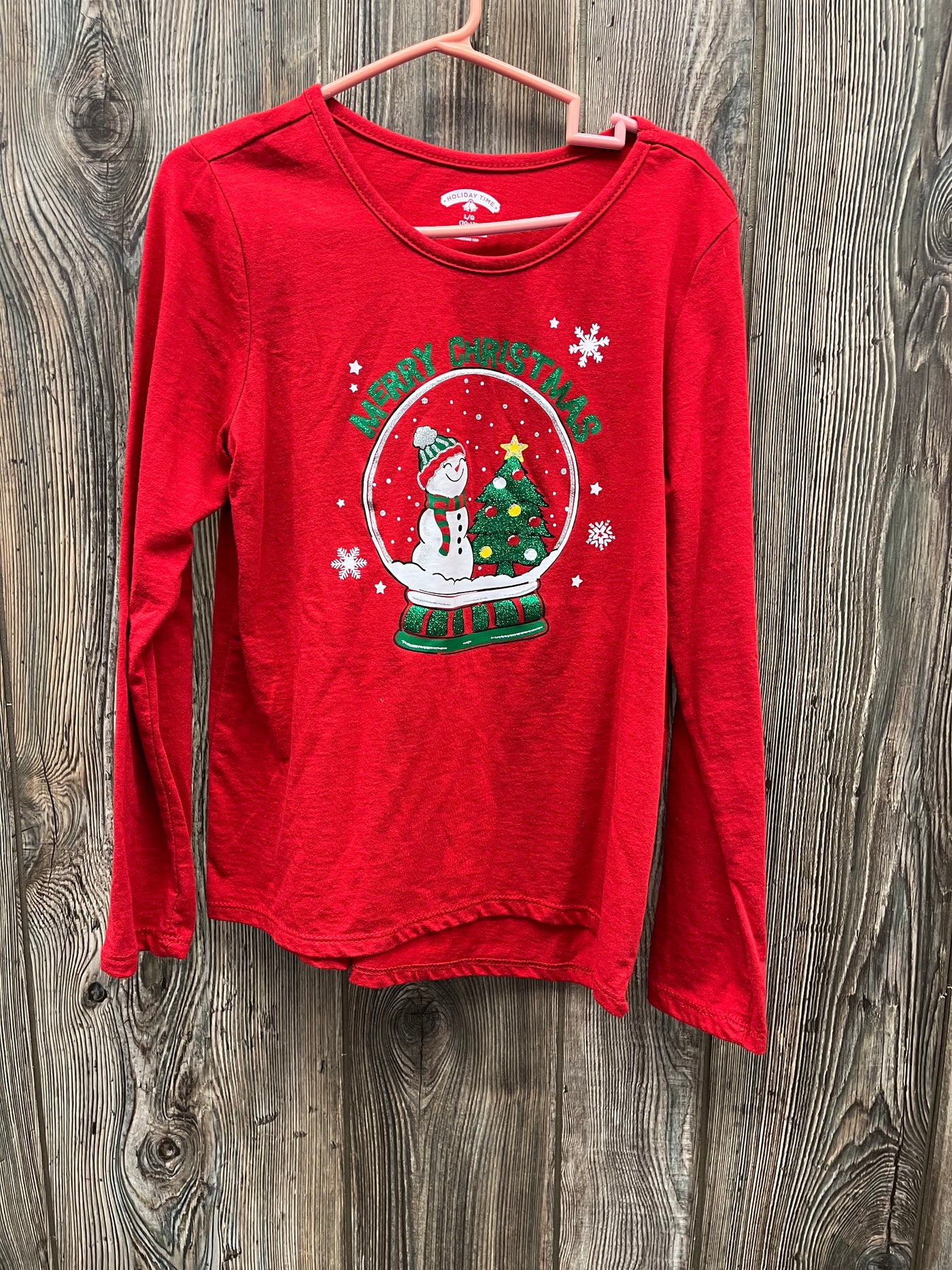 Girls Red Christmas Snowglobe Long Sleeve Top