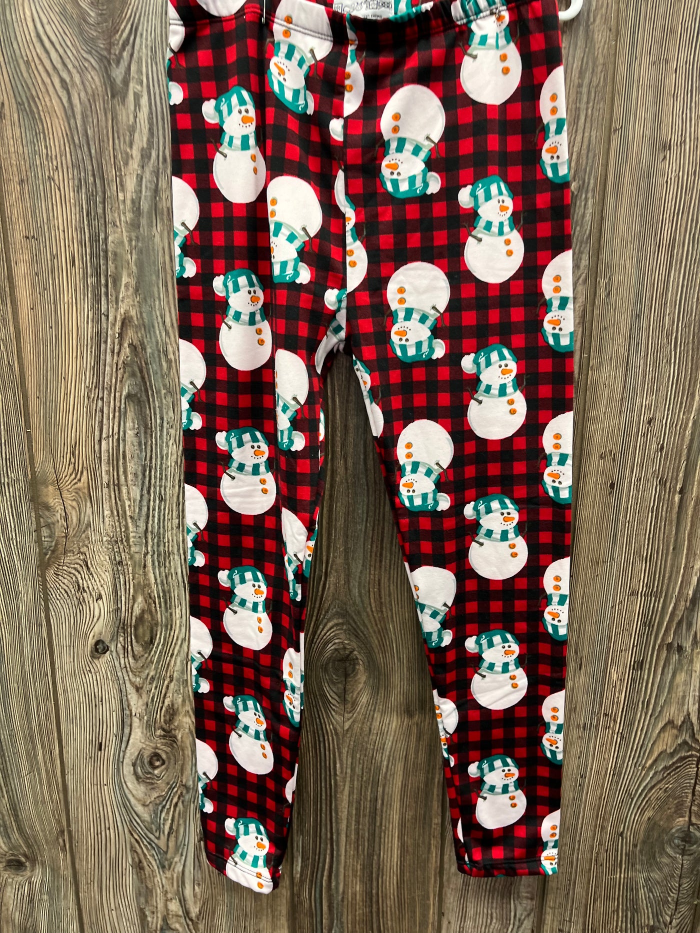 Girls Youth M Red Snowman Pull On Leggings