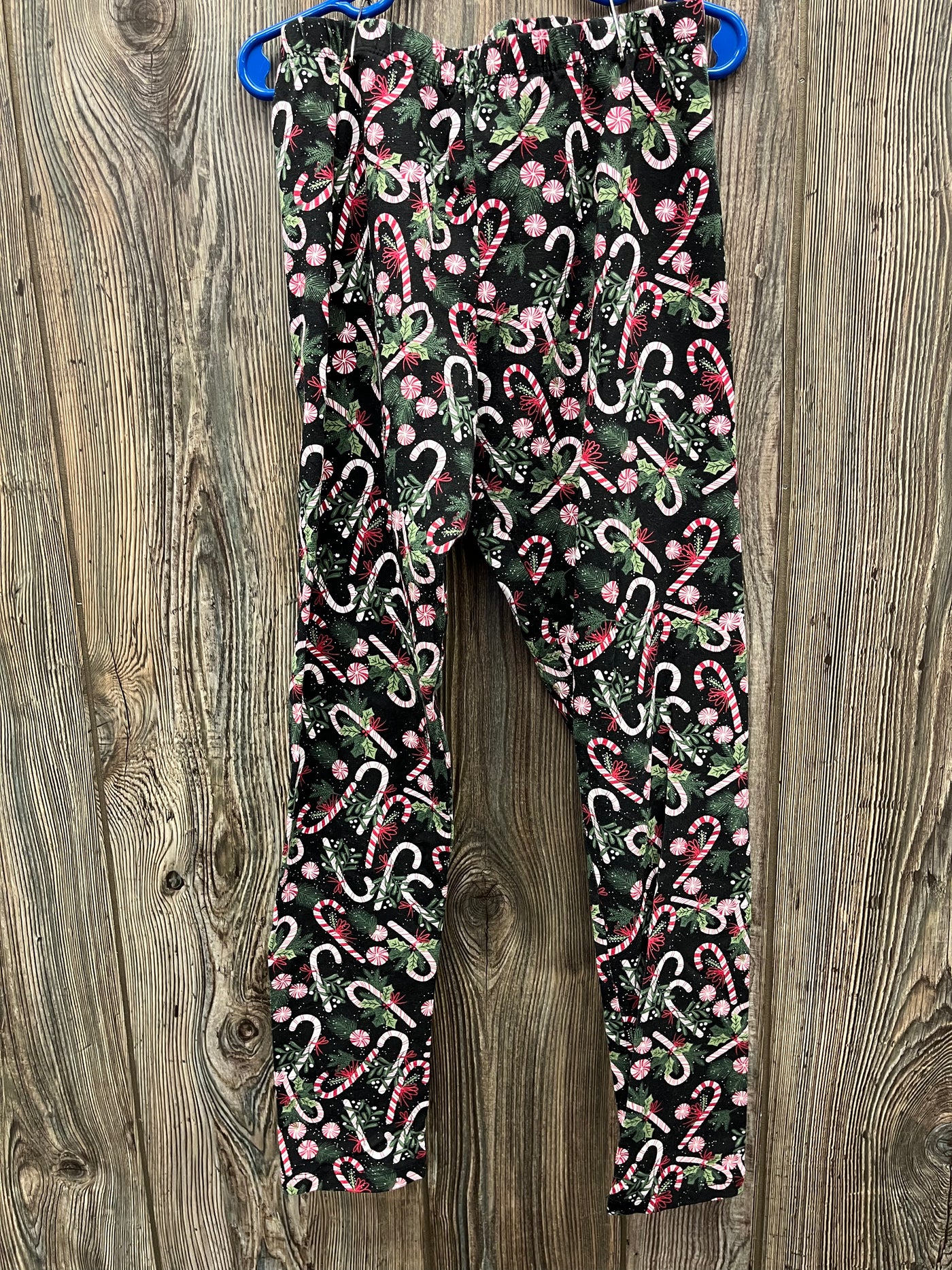 Girls 14 Black Candy Cane Pull On Leggings