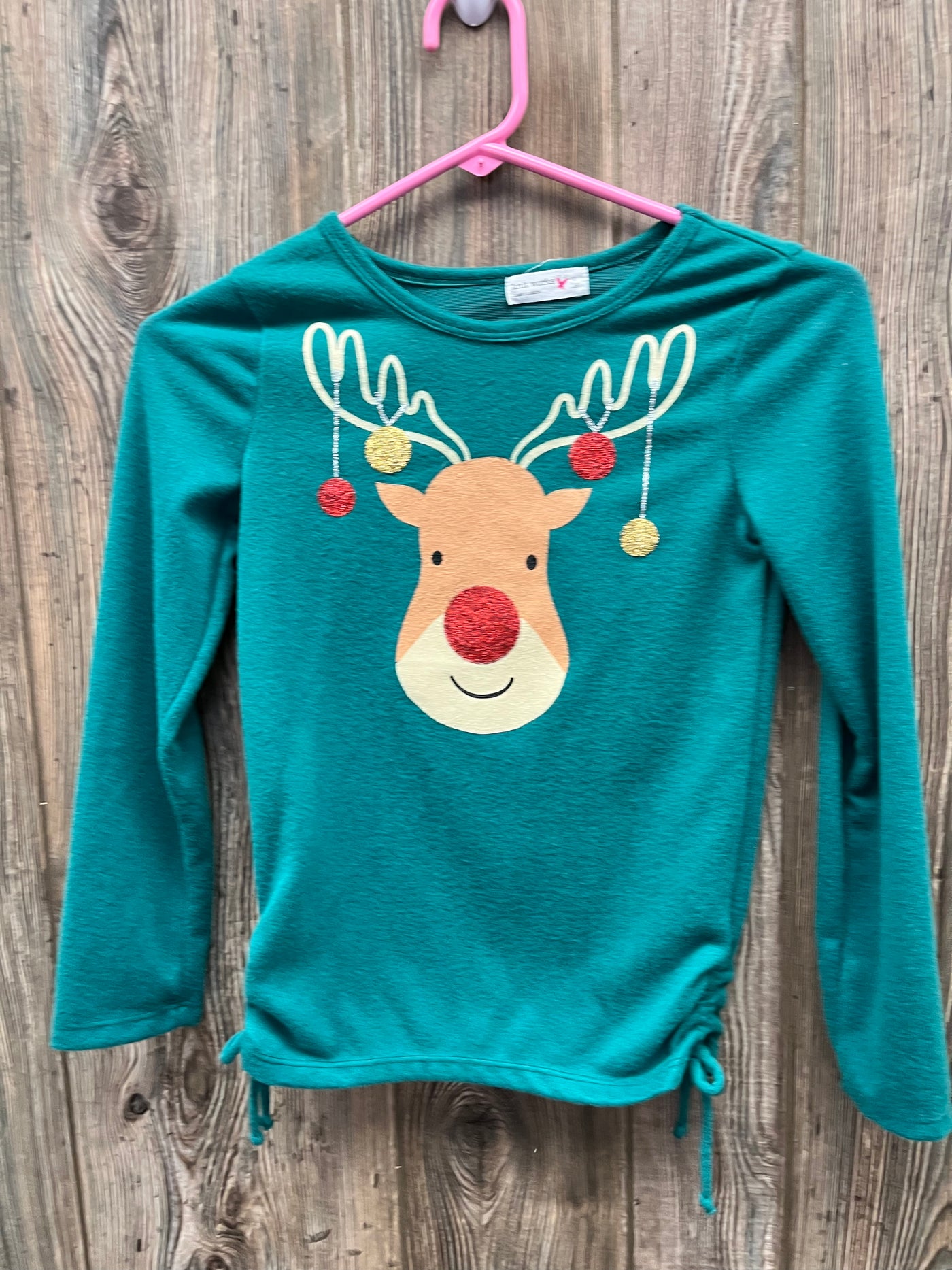 Girls Green Deer Christmas Long Sleeve Top