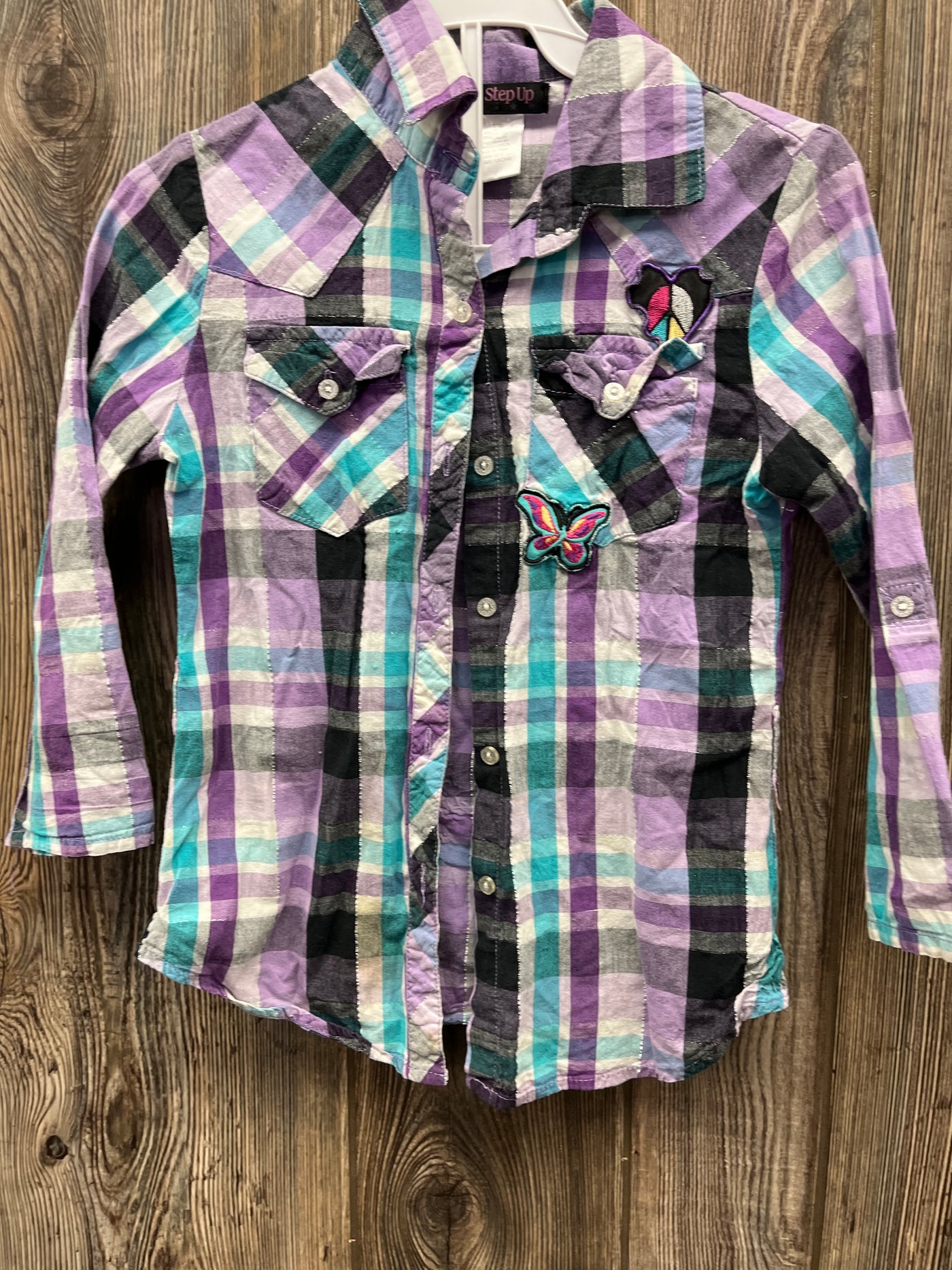 Girls 7/8 Black Purple Teal Long Sleeve Top