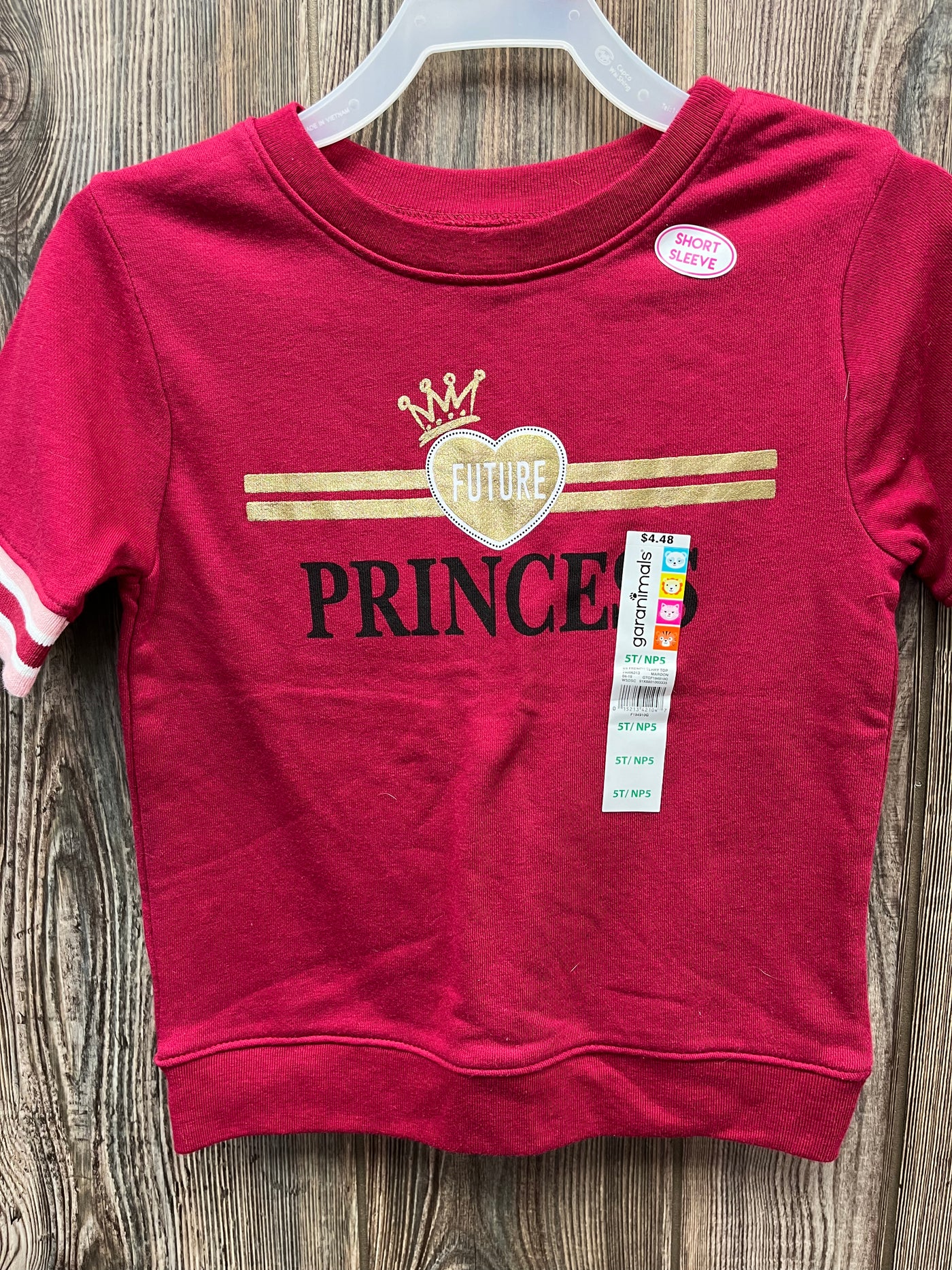 Girls 5 Red Short Sleeve Princess Top New