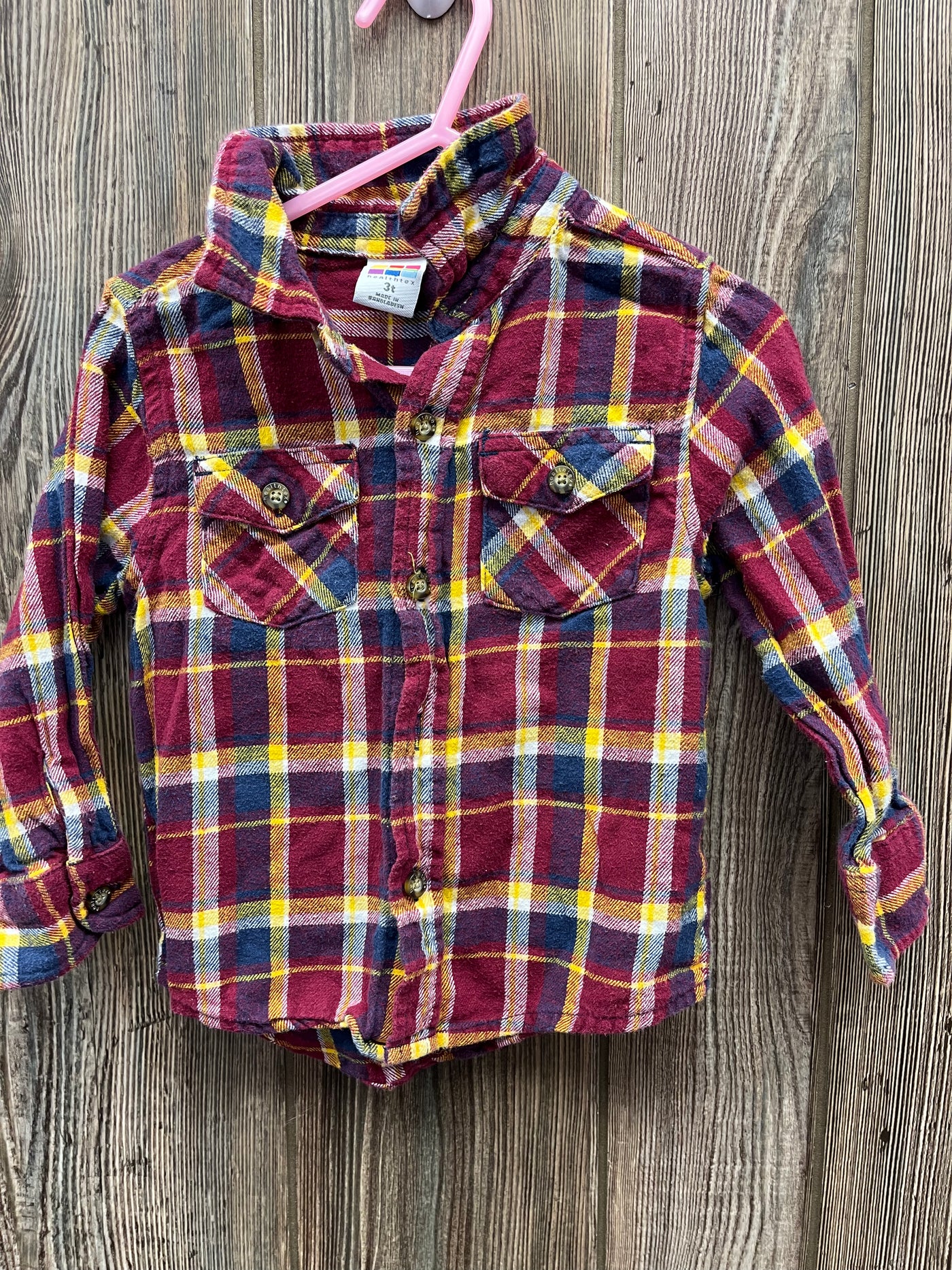 Girls 18 mo Wine and Navy Flannel Long Sleeve Top