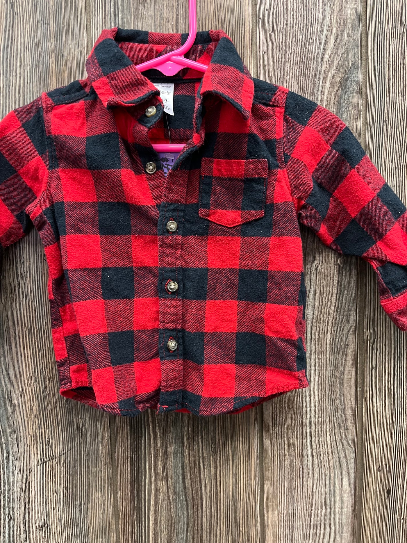 Boys Black Red Checkered Long Sleeve Button Down