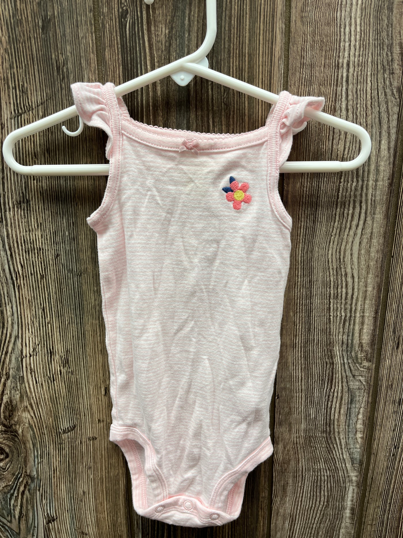 Girl 9 mo Pink Striped Tank Onesie with Flower