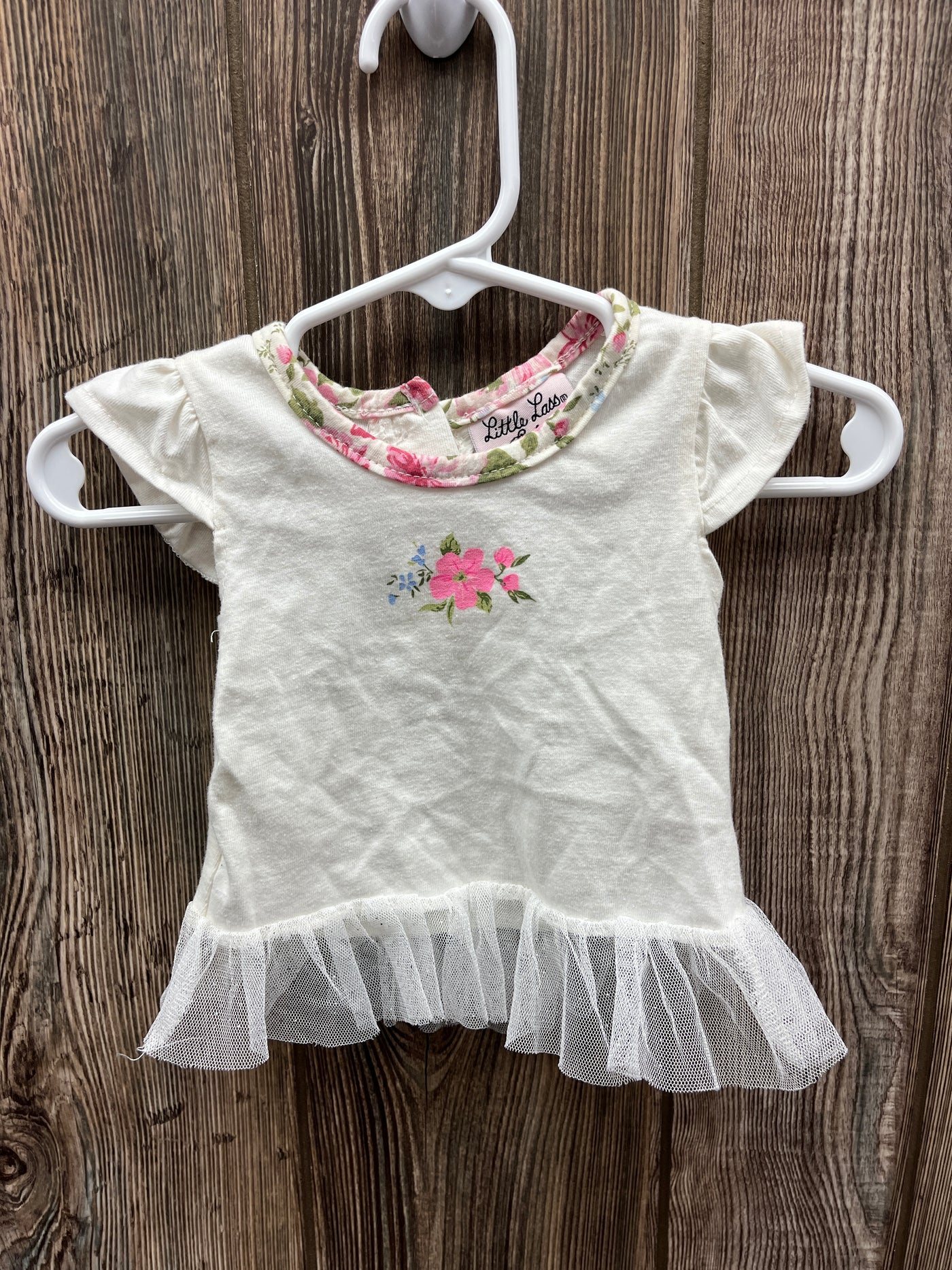 Girl 0-3 mo Gray Short Sleeve Shirt with Pink Flower