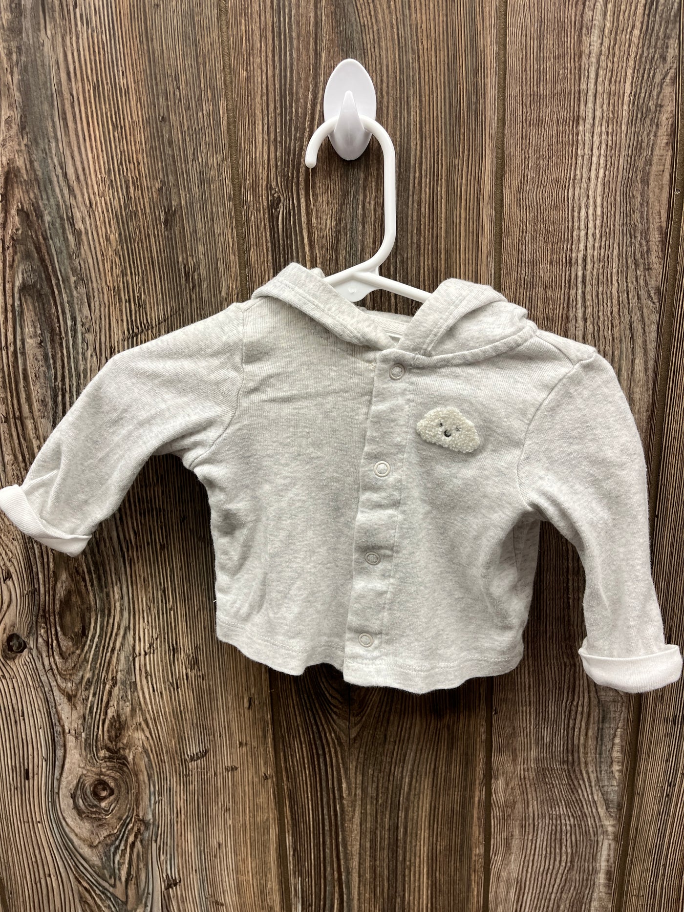 Boys 3 mo Gray Button Up Hoodie with Cloud