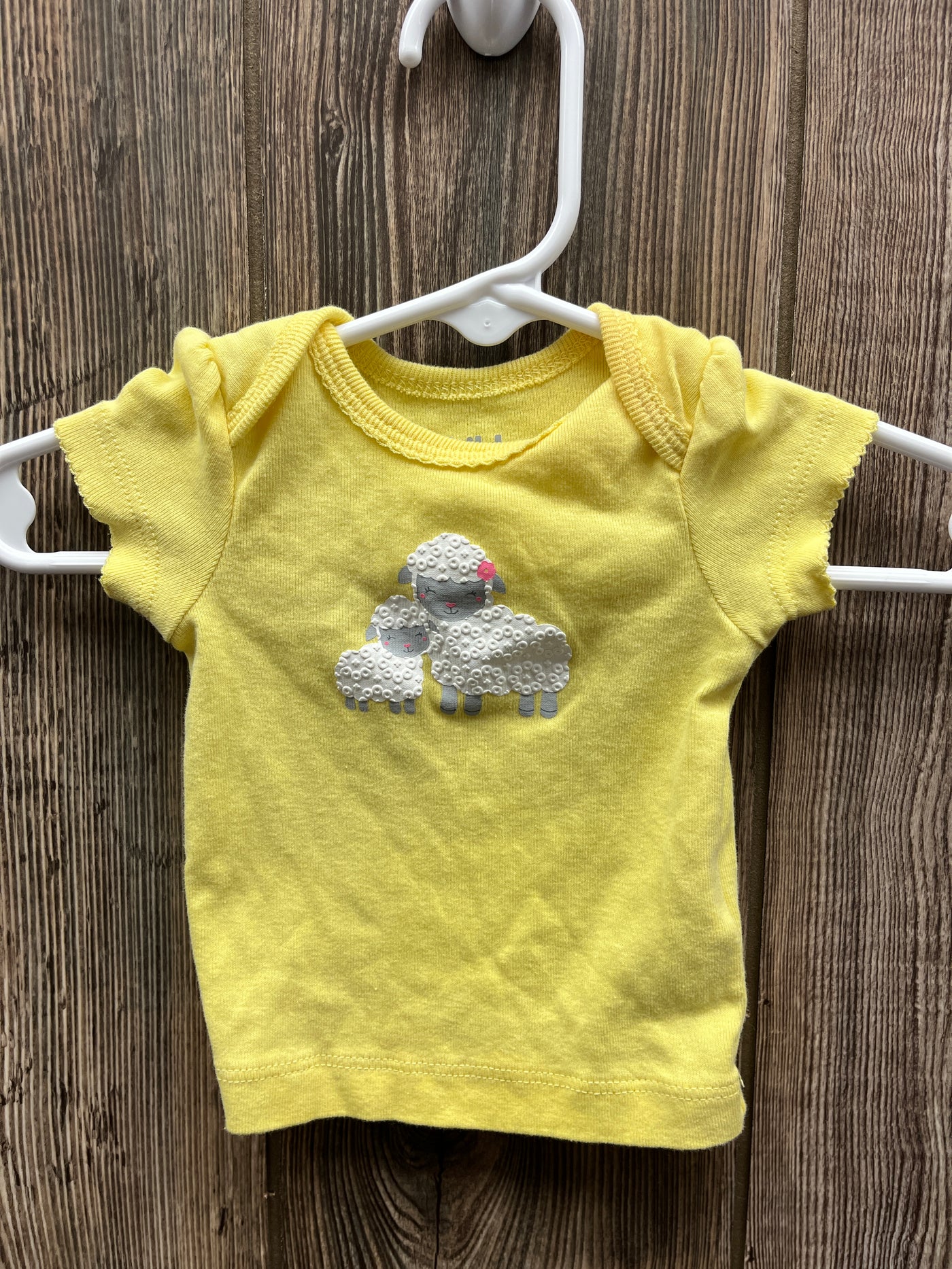 Girl Newborn Yellow Short Sleeve Shirt with Sheep