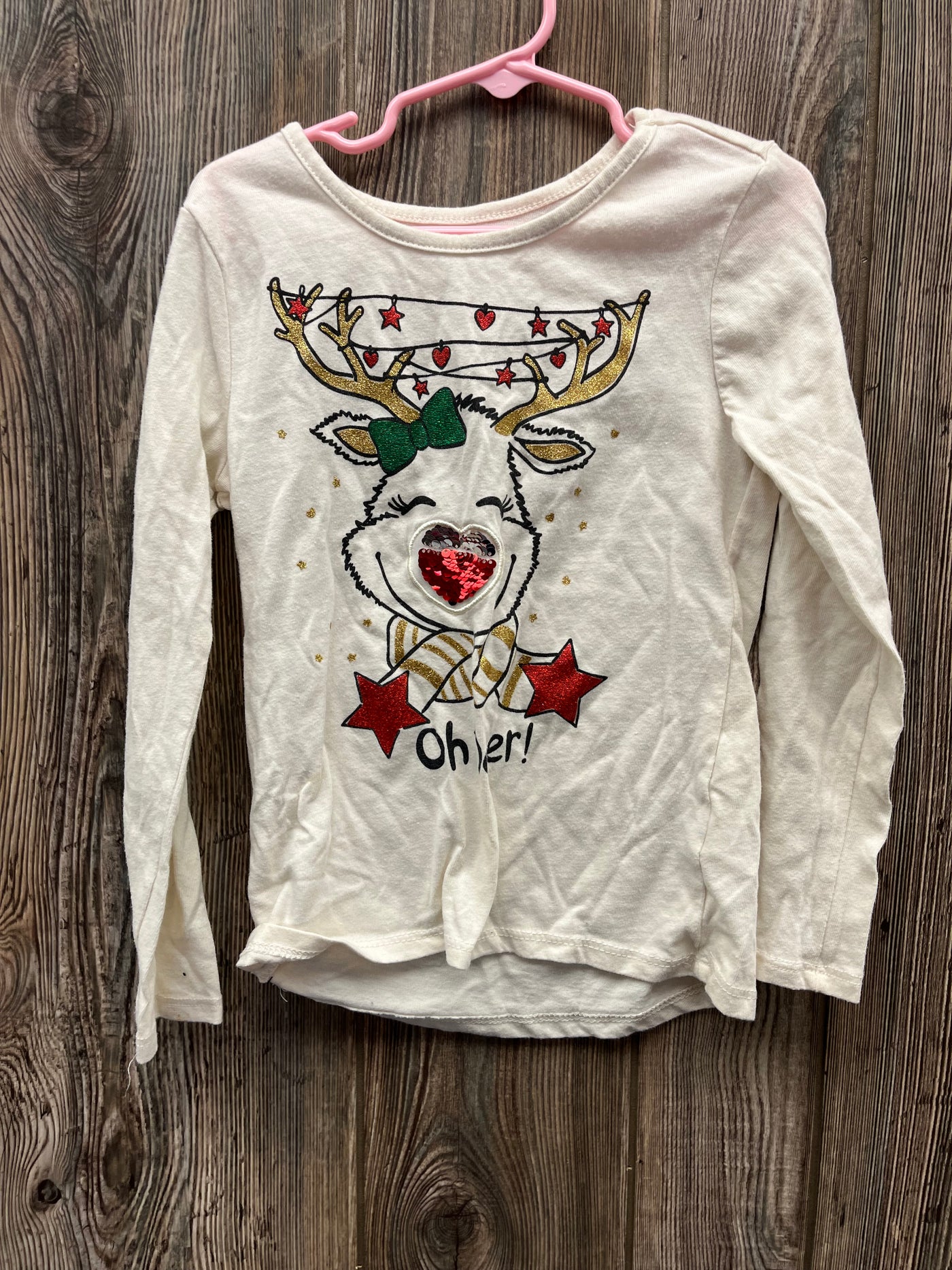 Girls 6/6x Christmas Reindeer Long Sleeve Top