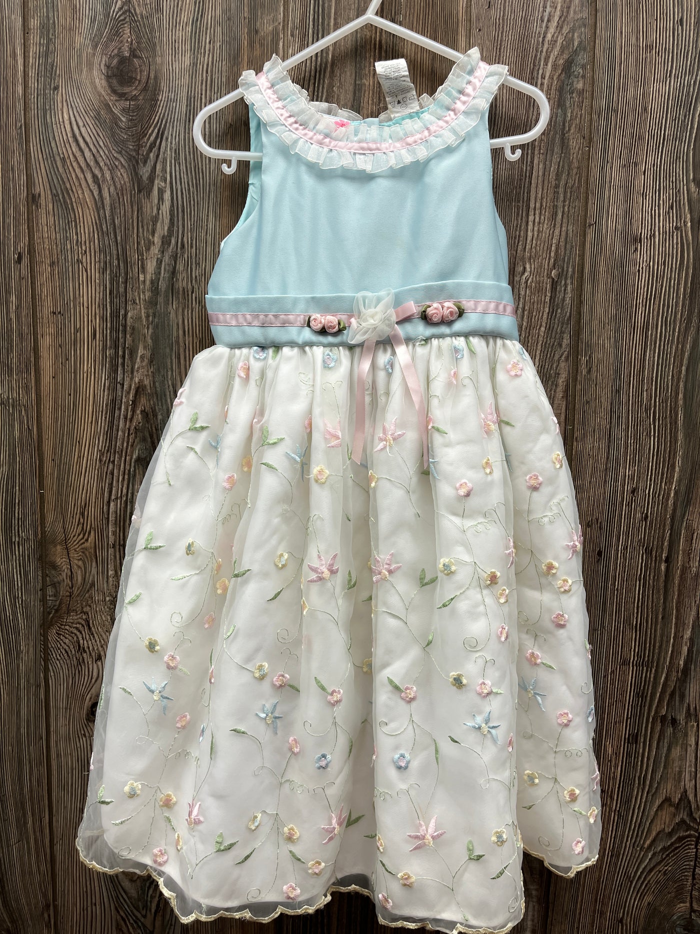 Girl 4T Blue and White Dress with Flowers