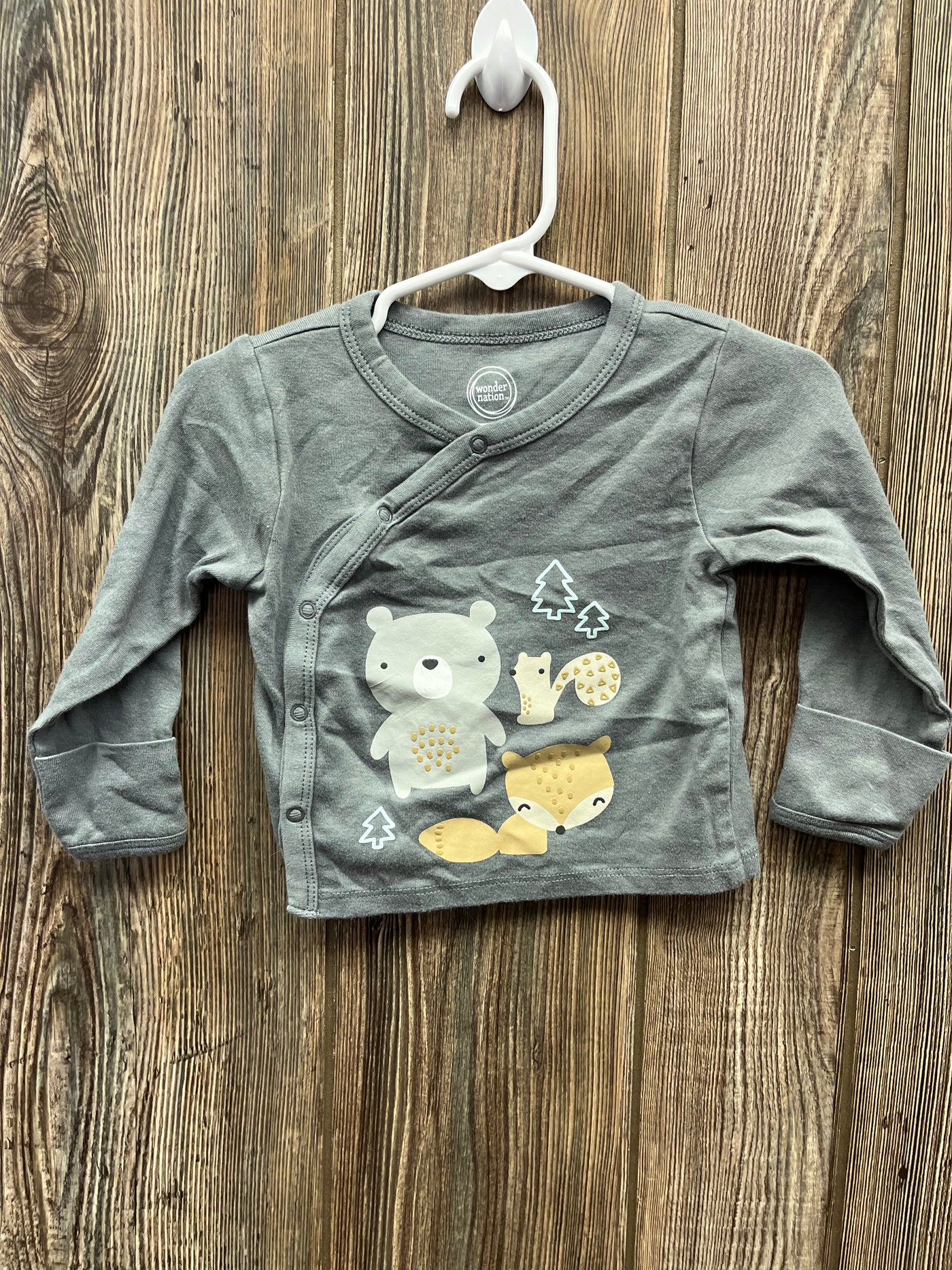 Girls Gray Front Button Long Sleeve Top