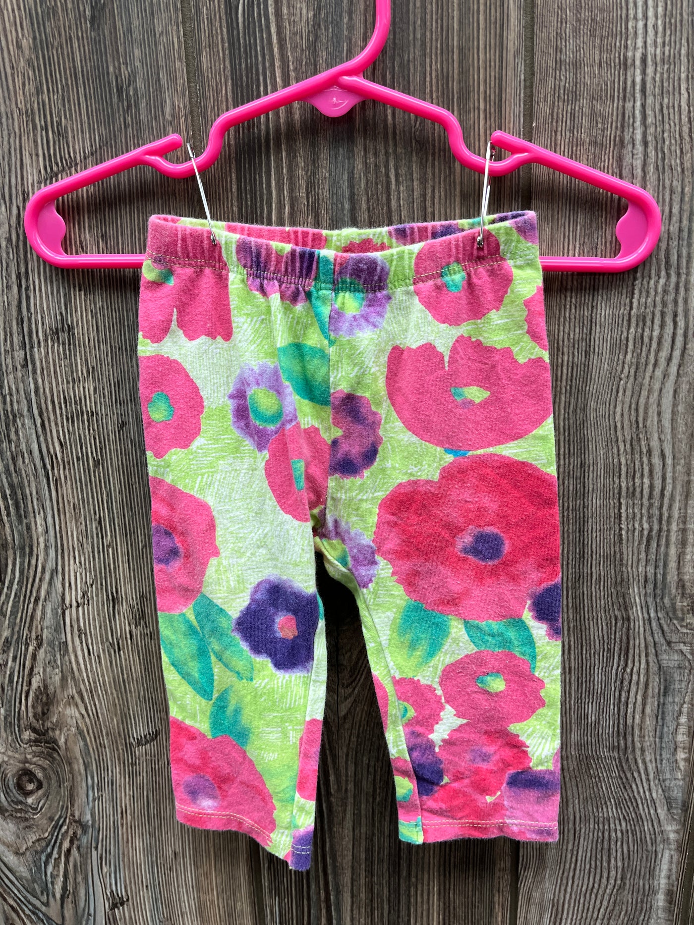 Girl 6-9 mo Green Pants with Pink Flowers