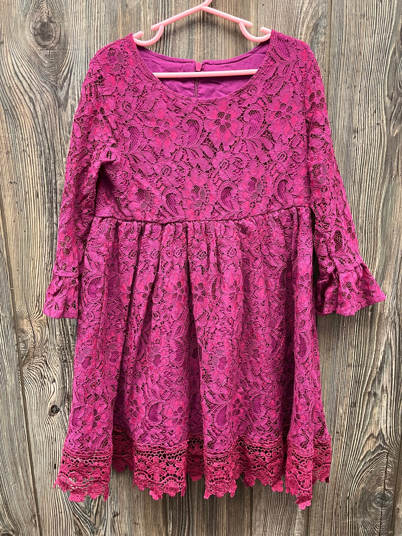 Girls Pink Lace Long Sleeve Dress