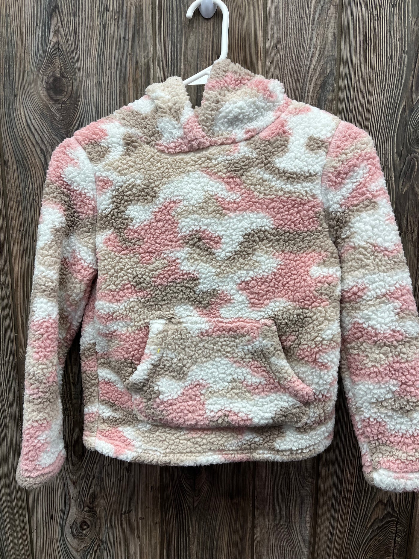 Girls Pink Camo Fuzzy Hoodie