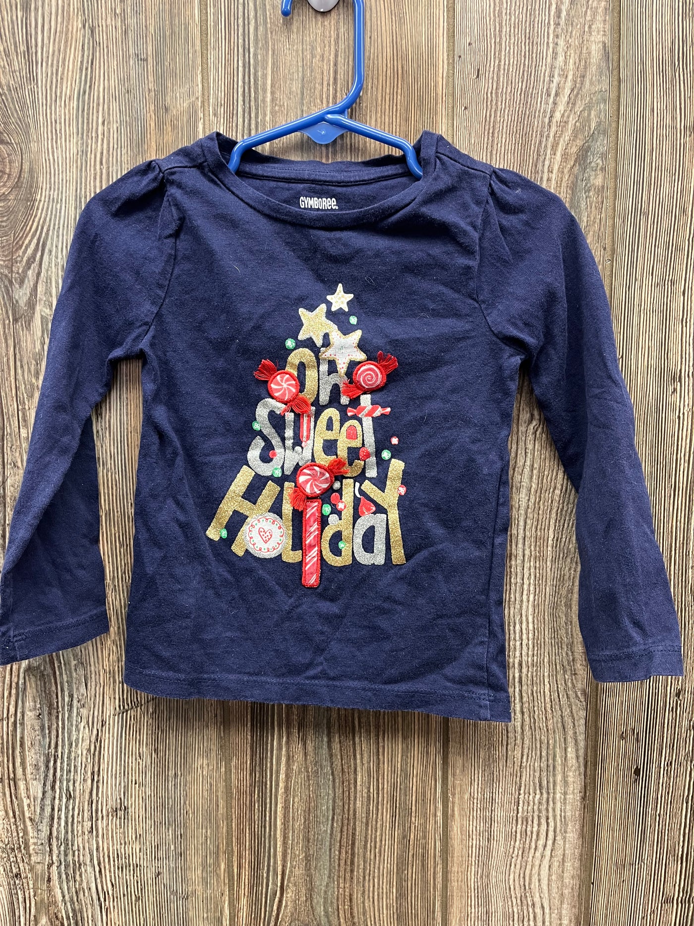 Girls 2T Blue Christmas Tree Long Sleeve Top