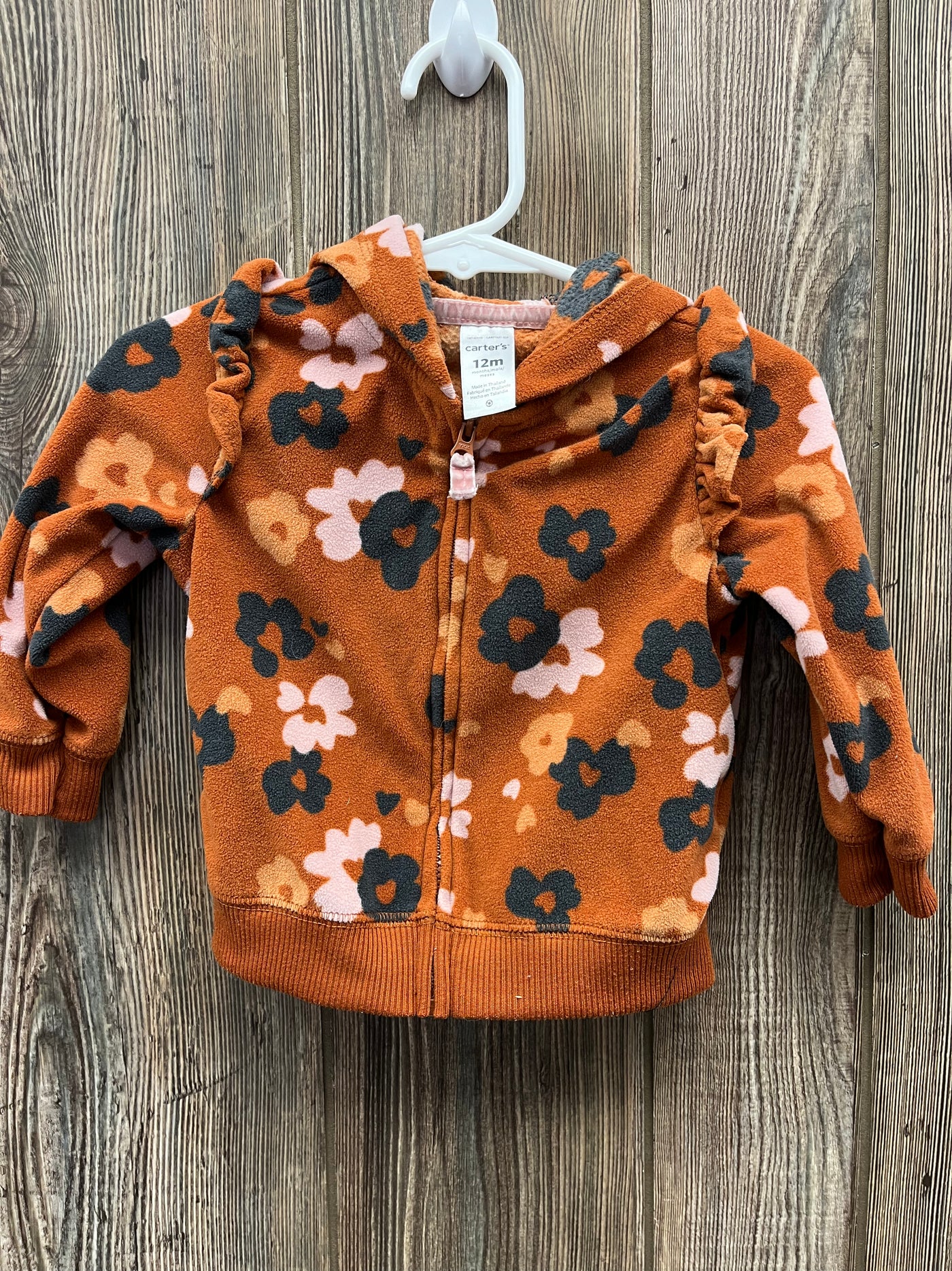 Girls 12 mo Brown Flower Zip Up Fleece Hoodie