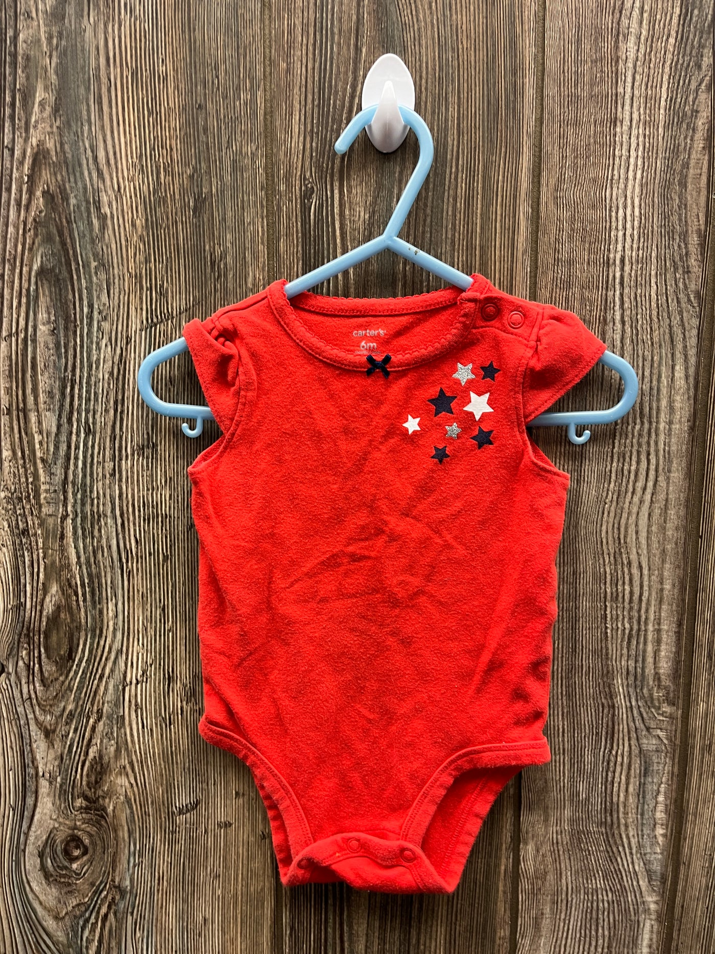 Girl 6 mo Red Short Sleeve Onesie with Stars