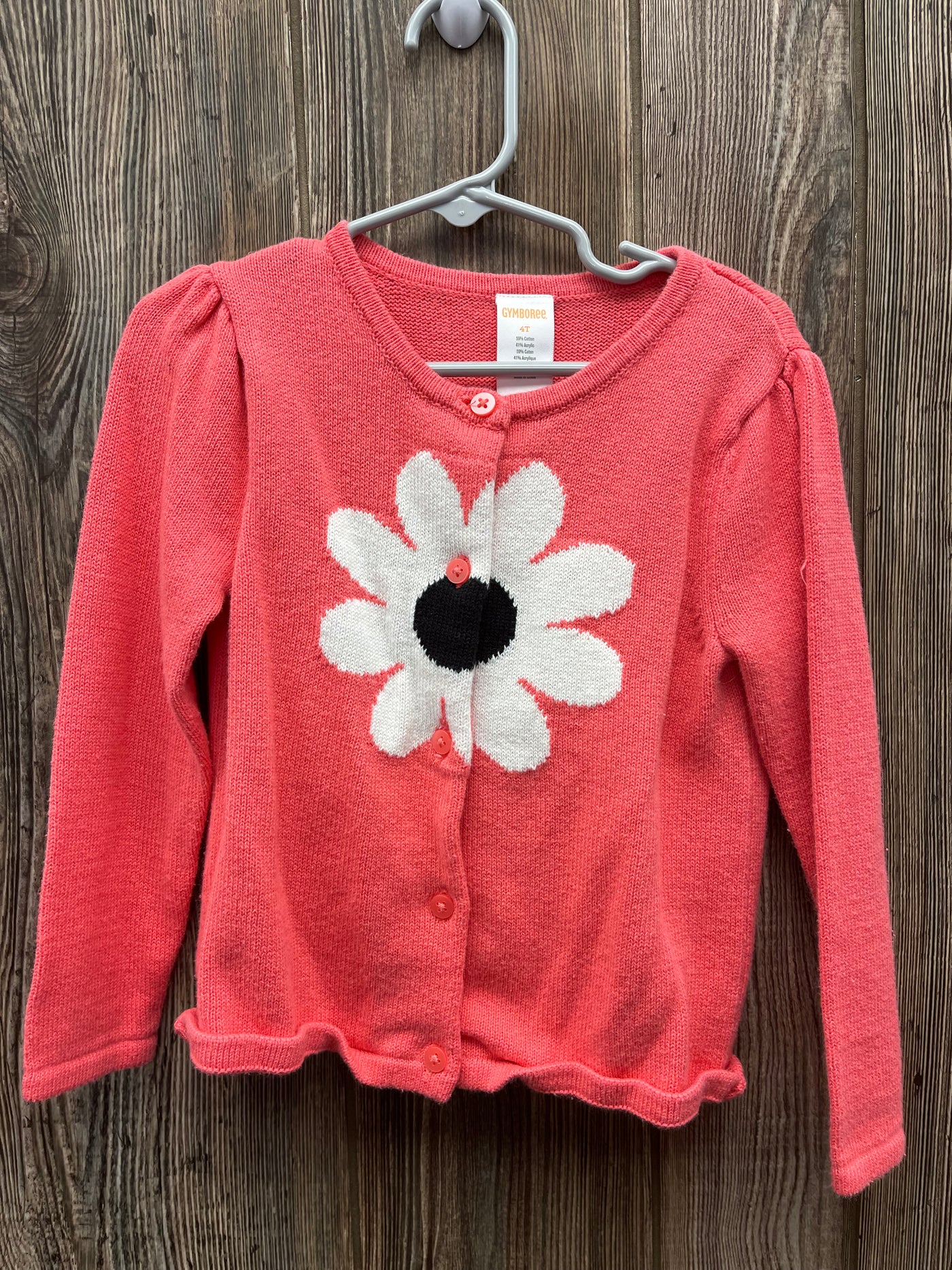 Girls 4T Pink Flower Button Down Long Sleeve Sweater