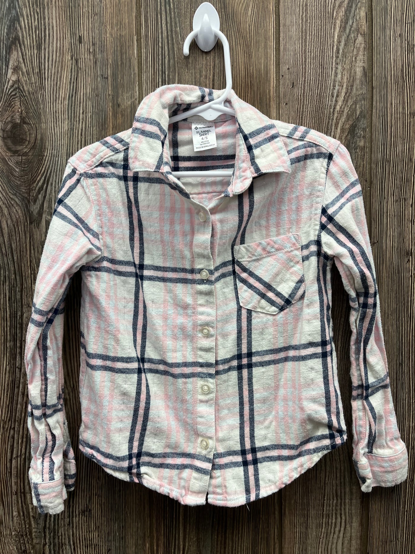 Girls 4T Pink and Navy Button Down Long Sleeve Top