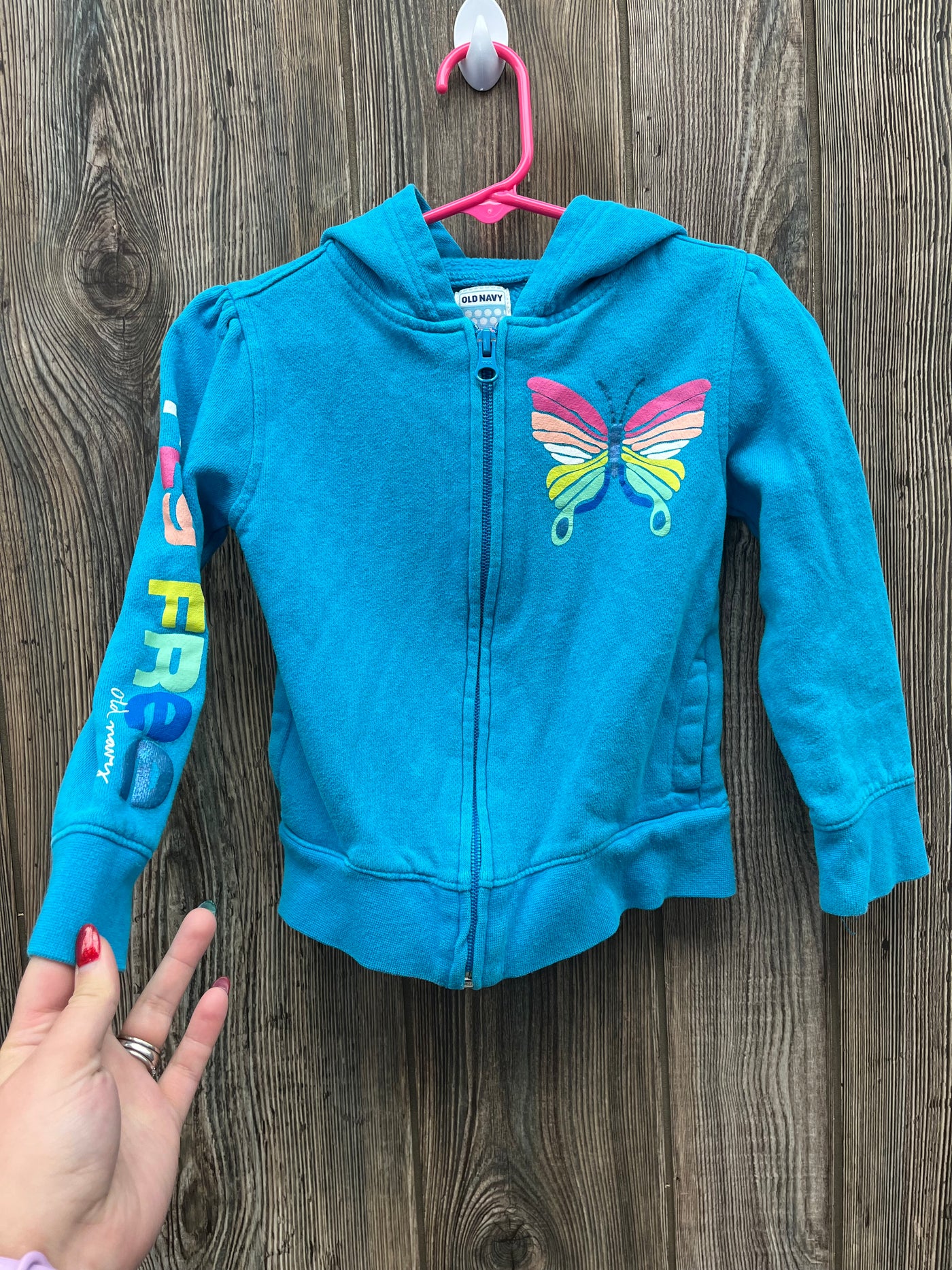 Girls Blue Pink with Butterflies Zip Up Hoodie