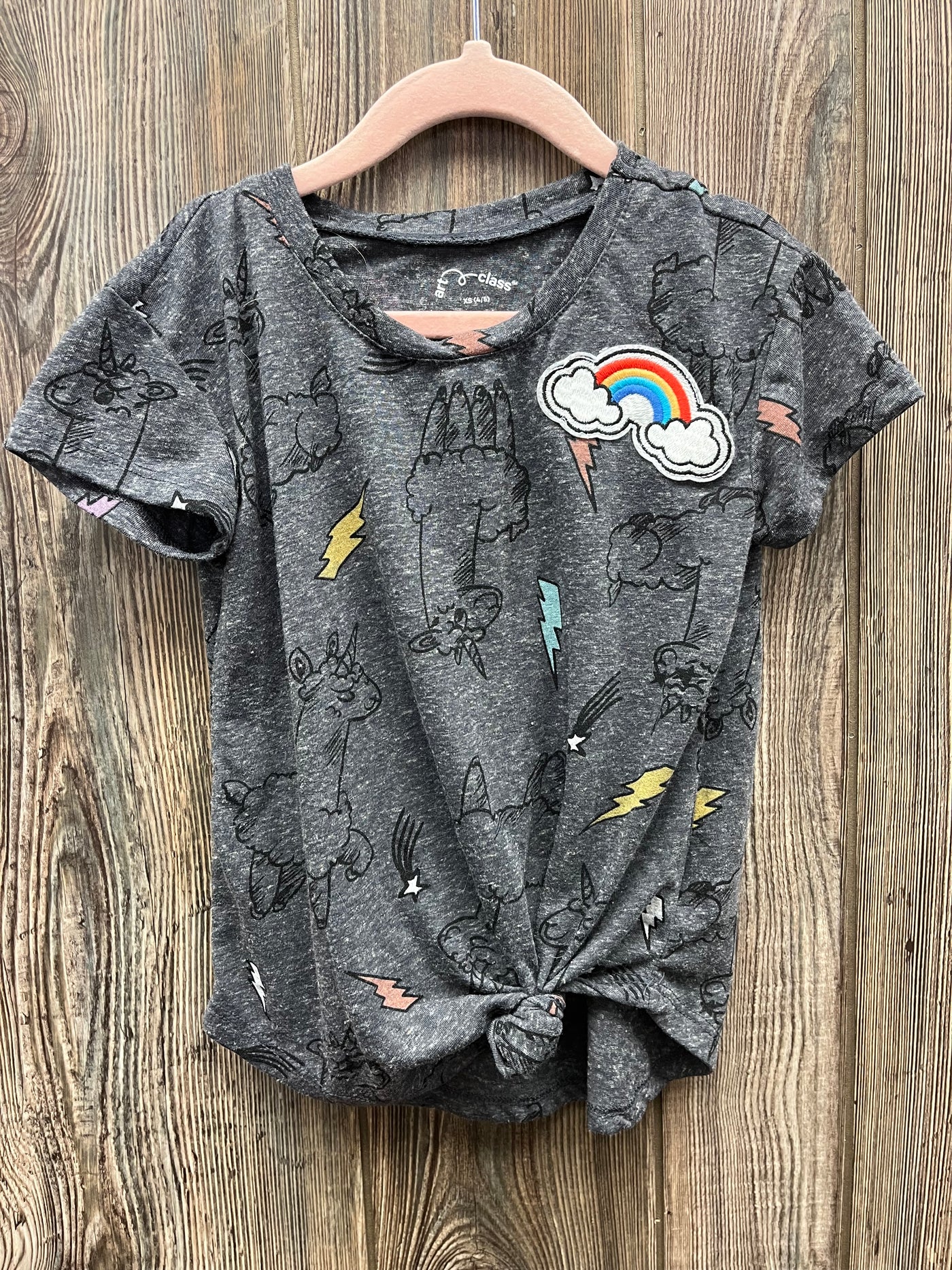 Girls Gray Llamacorn Short Sleeve Top