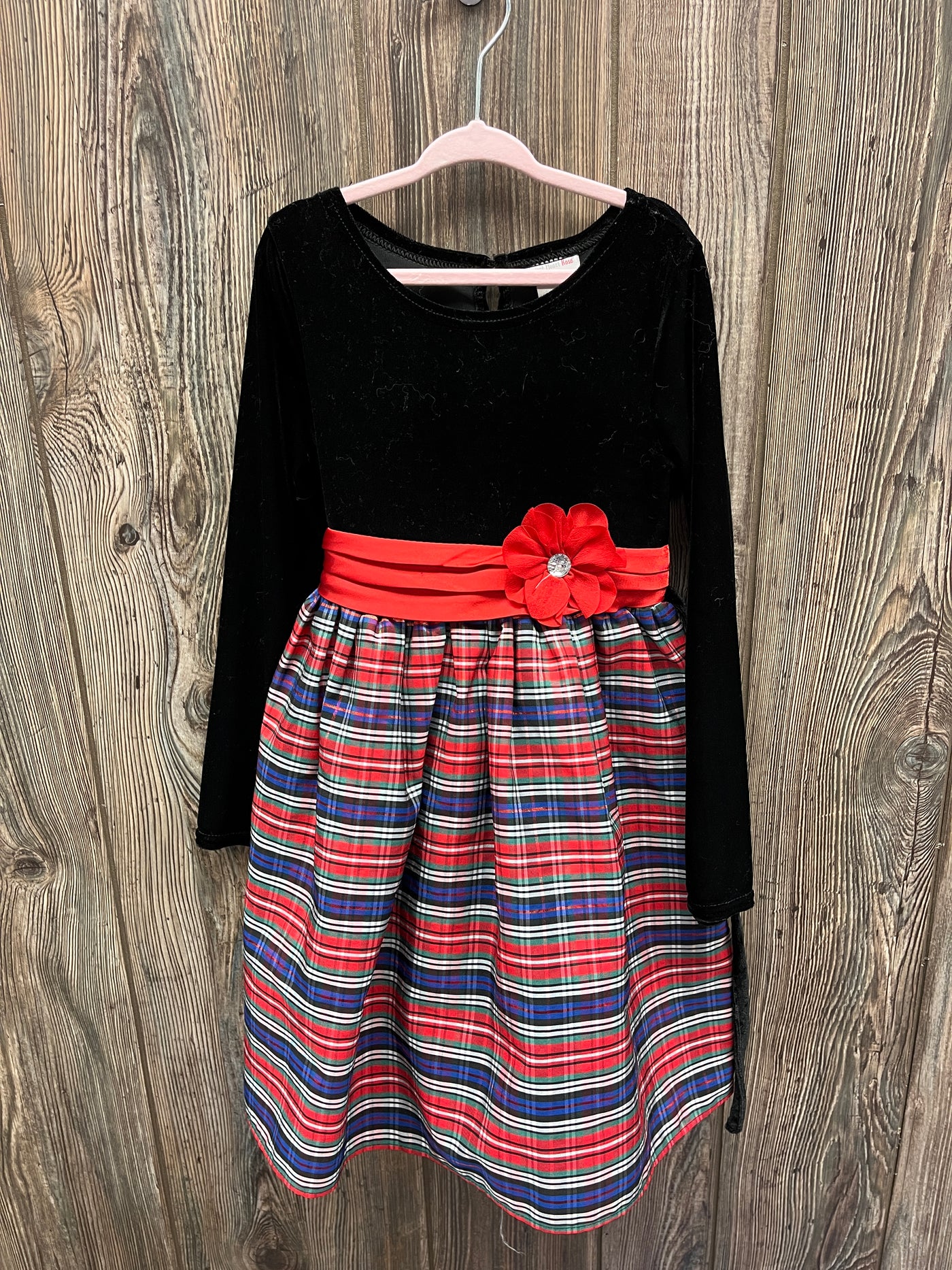 Girl 6 Black and Red Plaid Dress with Flower