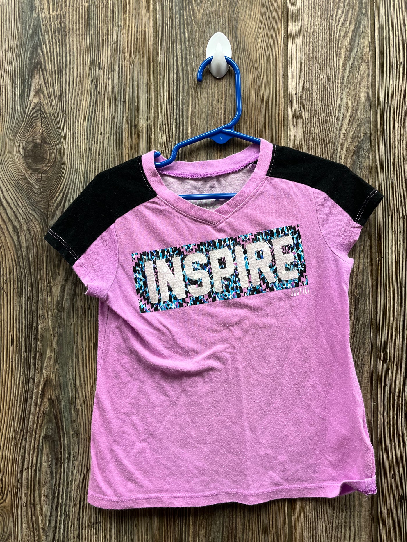 Girls 5 Pink V-Neck Justice Short Sleeve Top Inspire