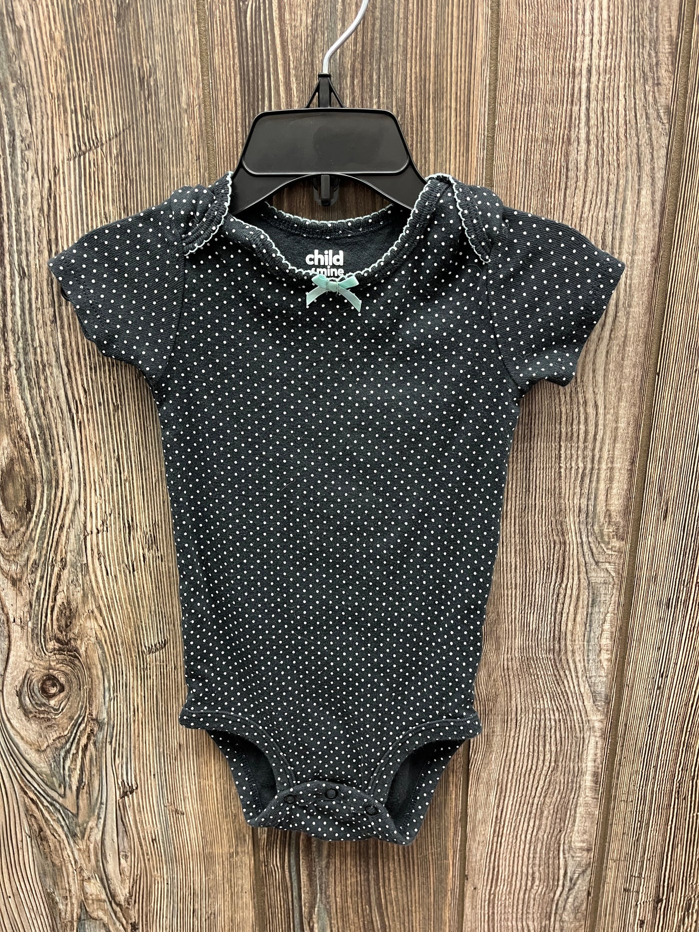 Girl 18 mo Black Short Sleeve Onesie with Poka Dots