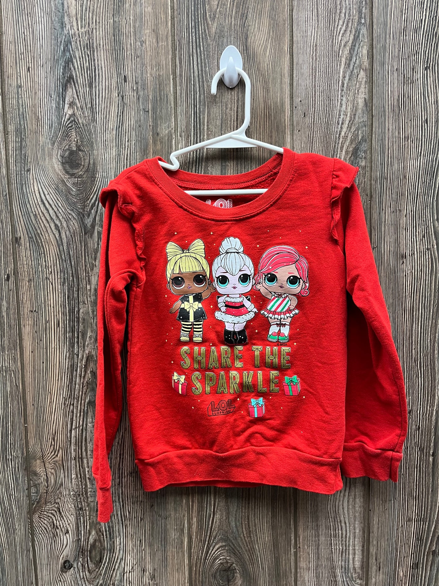 Girls Red LOL Doll Christmas Long Sleeve Top