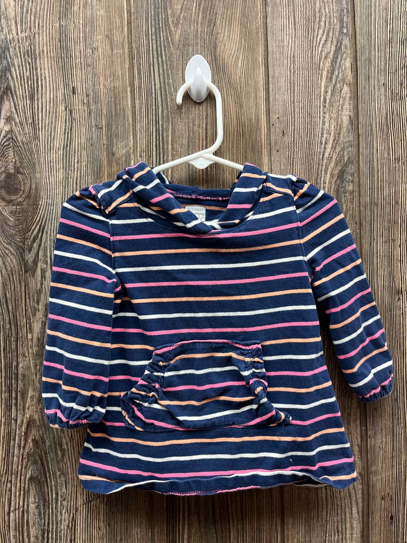 Girls 18-24 mo Blue Pink Peach White Striped Old Navy Hoodie