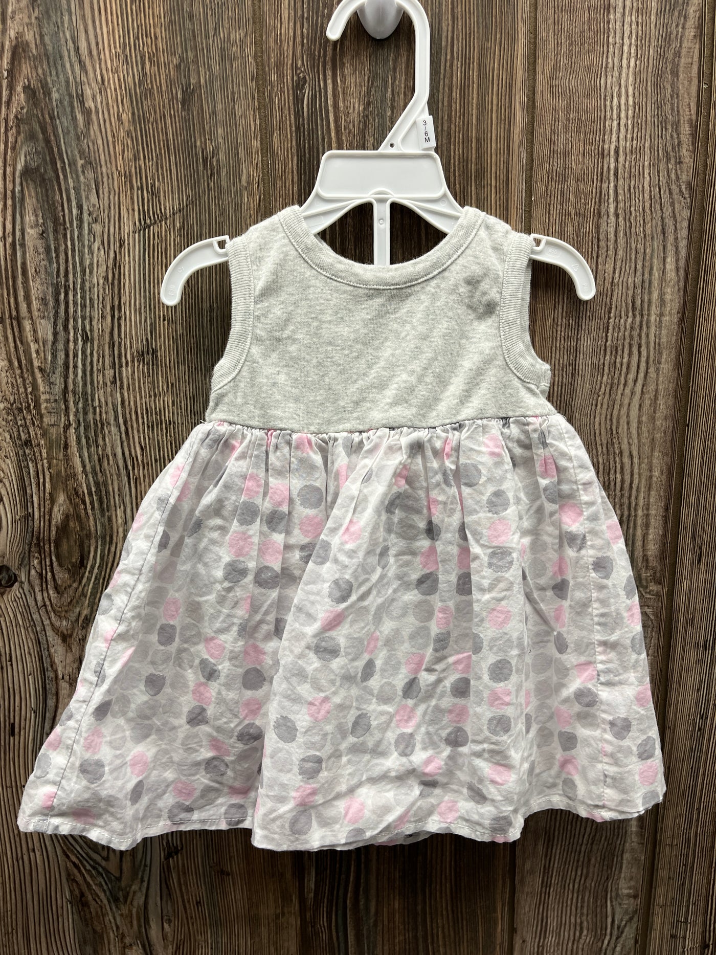 Girl 3-6 mo Gray Dress with Pink and Gray Poka Dots