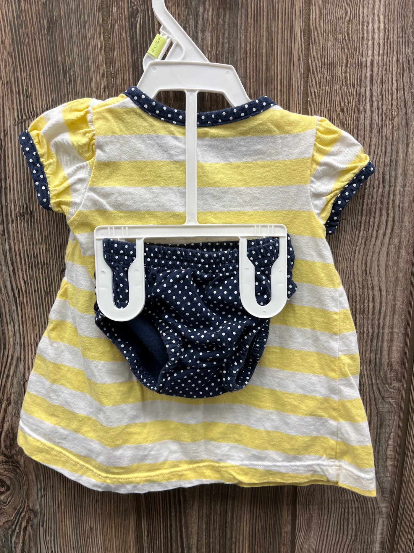 Girl 3 mo Yellow and White Striped Dress with Bummie